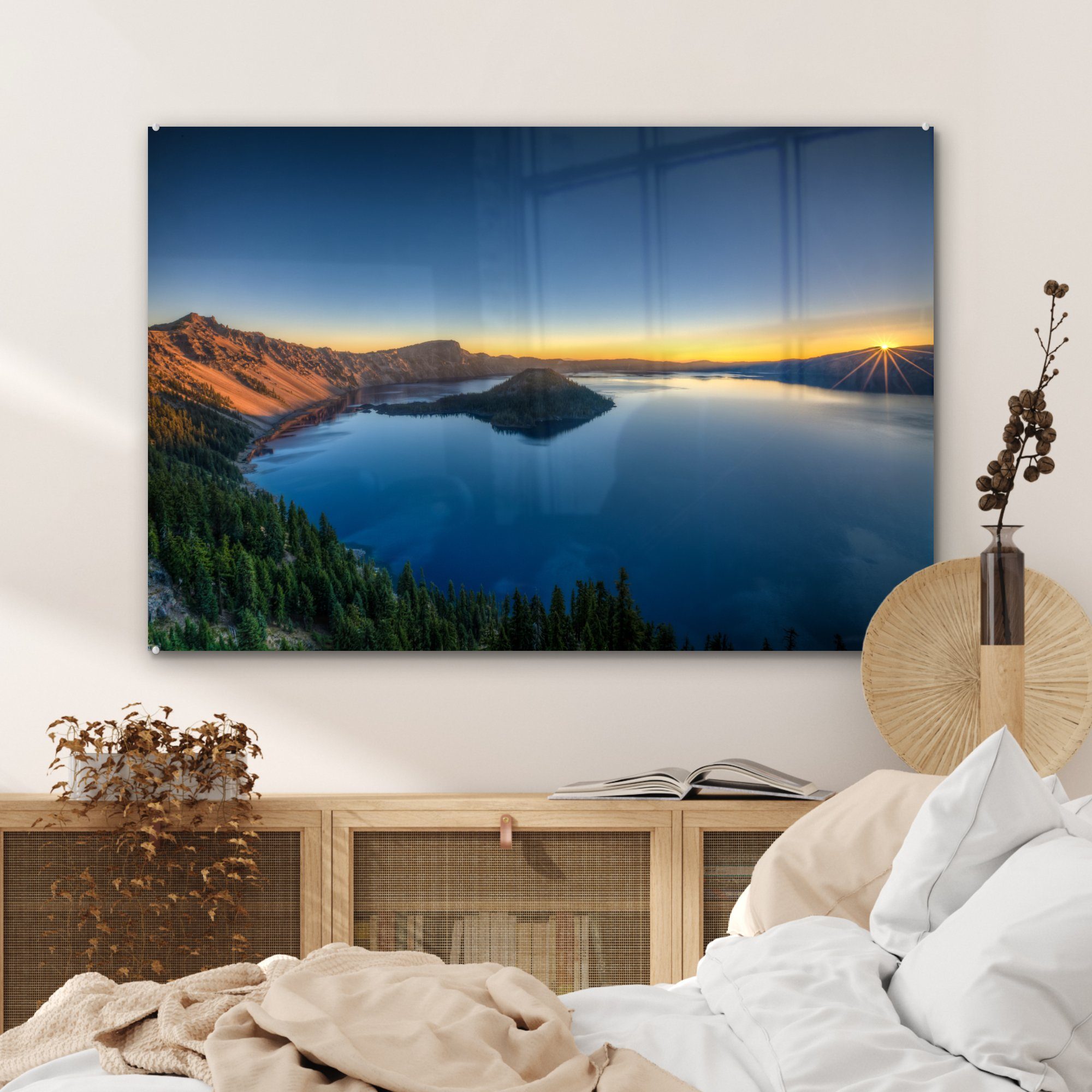 dem & Acrylglasbilder im Kratersee Crater National St), Lake (1 Sonnenaufgang Wohnzimmer Park, Acrylglasbild MuchoWow über Schlafzimmer