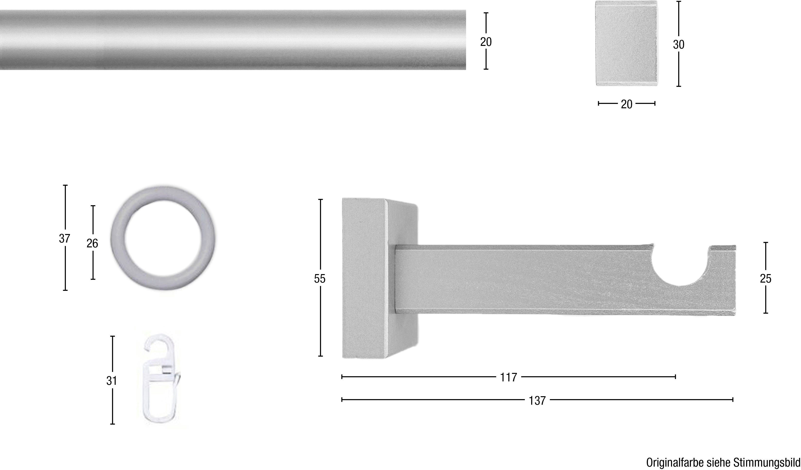 Gardinenstange CUBUS, GARESA, Vorhanggarnitur, Ringe mit verlängerbar, 1-läufig, verschraubt, mm, 20 Ø Wunschmaßlänge, Endkappe