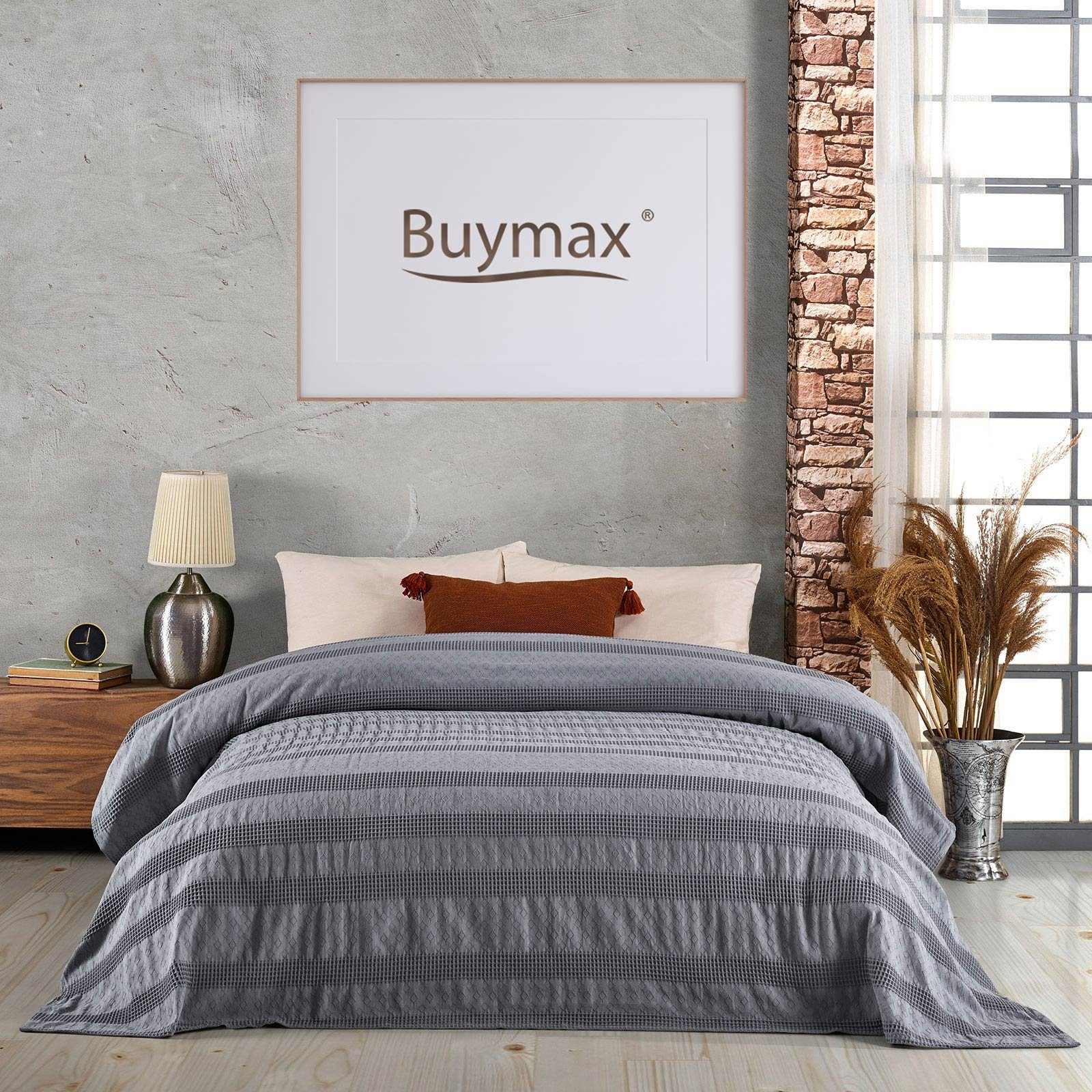 Buymax, Überwurf Waffeloptik 100% 220x240 Bettüberwurf Grau Wohndecke Apollo, Uni Sofaüberwurf Quilt Pikee cm Baumwolle Bettüberwurf Pique Einfarbig