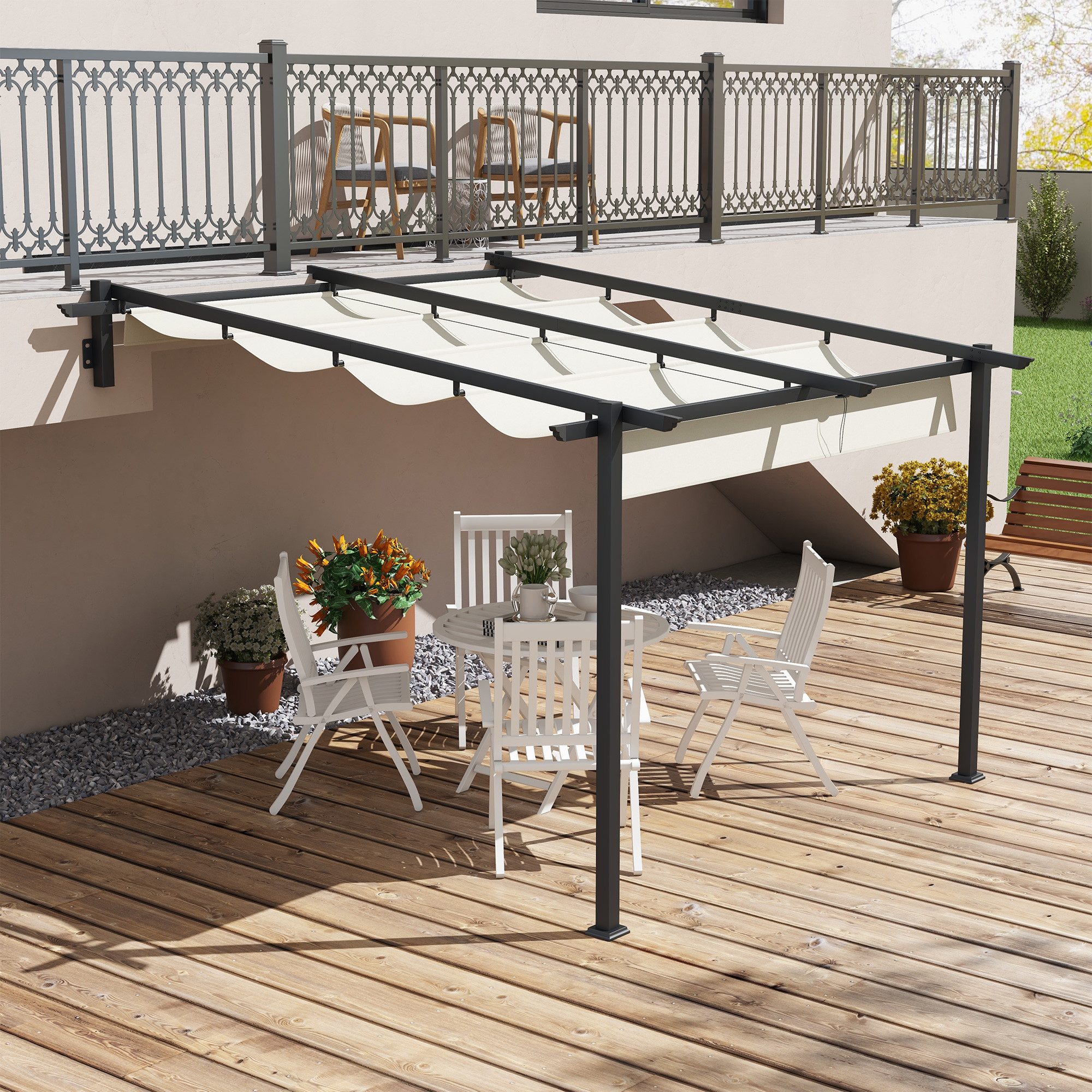 Outsunny Pergola Winddichte Terassenüberdachung, BxTxH: 297x297x230 cm, (Pavillon, 1-tlg., Terrassendach), für Garten, Terrasse, Creme