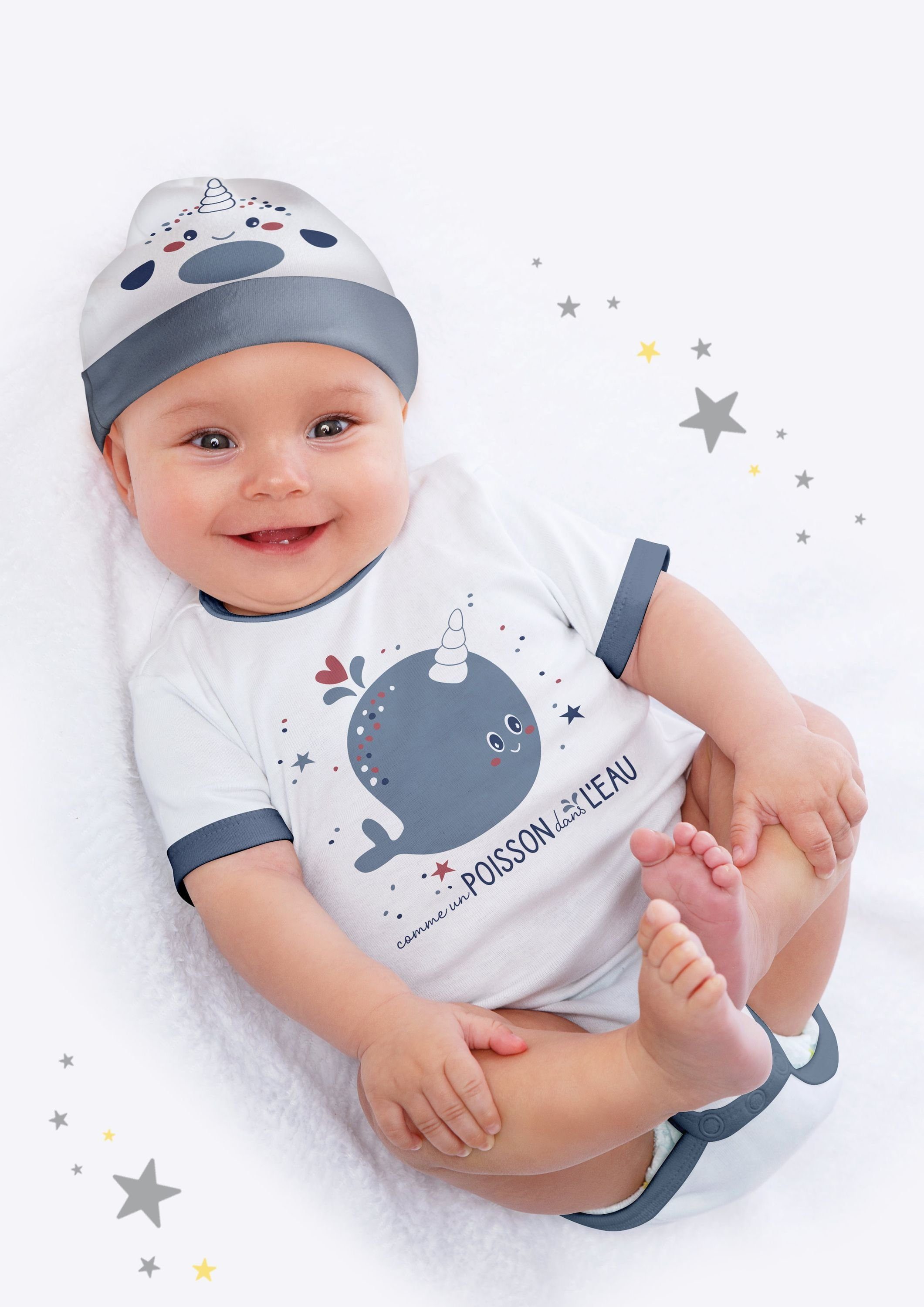 3 tlg. Baby Erstausstattung Outfit Set Geschenk Erstlingsset dynamic24 Sea Neugeborenen-Geschenkset