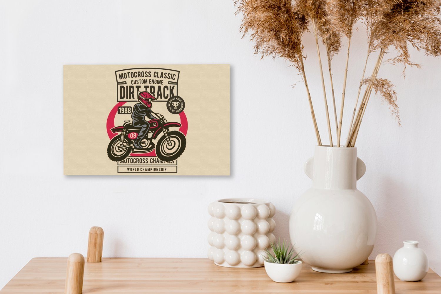 OneMillionCanvasses® Leinwandbild Motorrad - Vintage Aufhängefertig, (1 Wanddeko, - Zeichnung, 30x20 Leinwandbilder, cm Wandbild St)