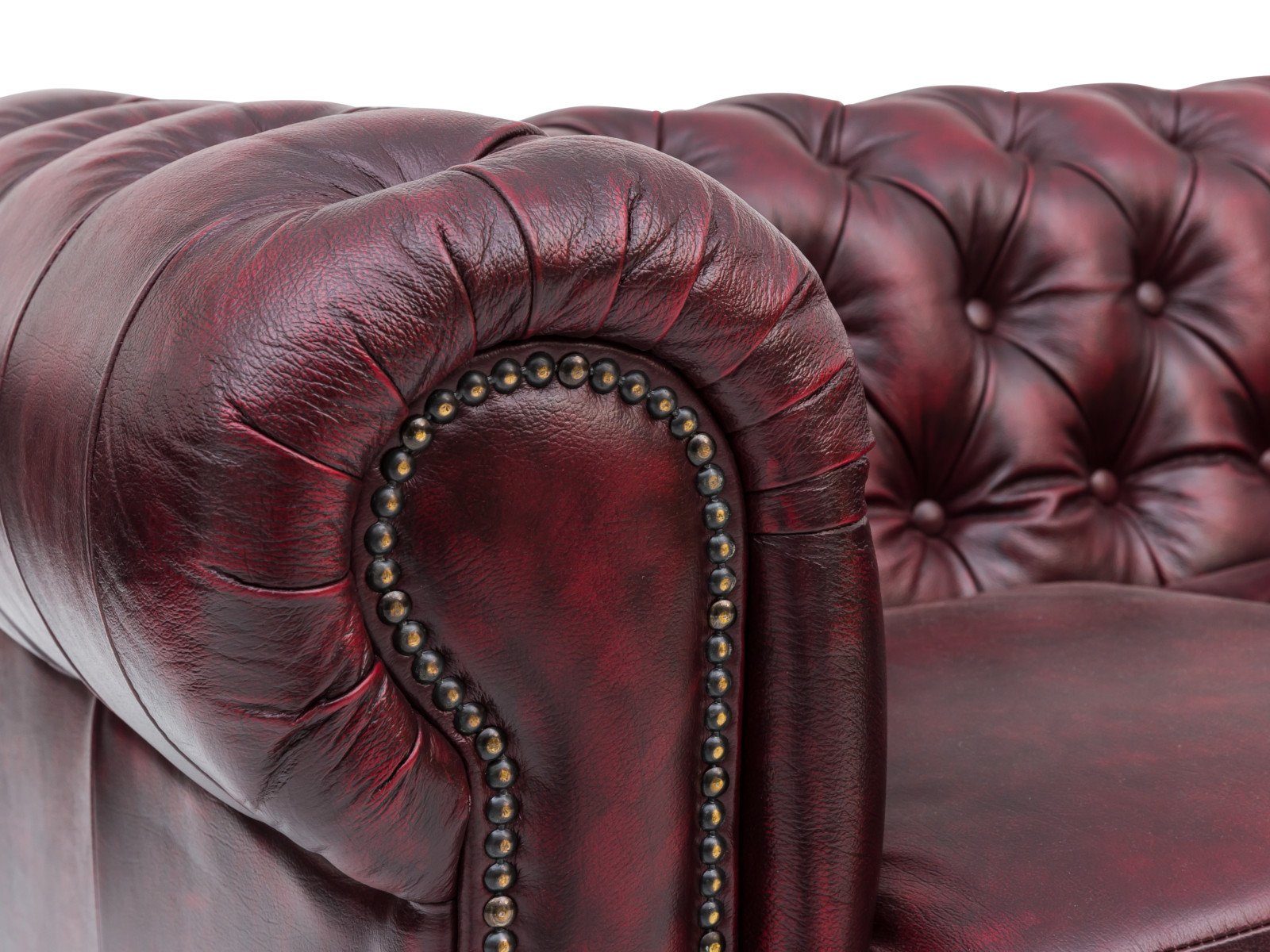 massivum Chesterfield-Sofa 3-Sitzer Echtleder antik-rot, Clubsofa