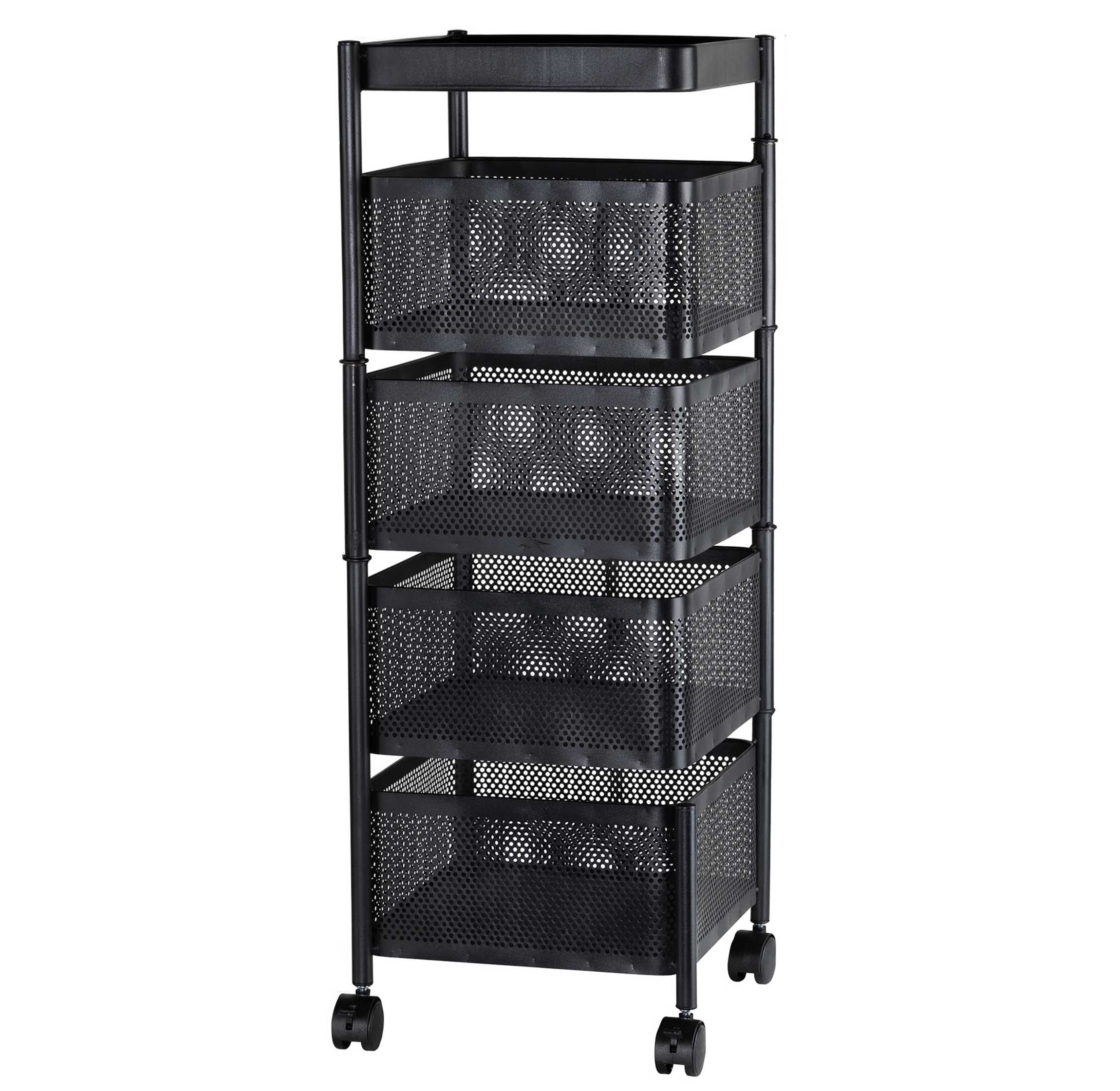 Bubble-Store Beistellwagen Küchentrolley, Küchenwagen mit 5 Ebenen, 3 drehbare Körbe, Bastelwagen, Servierwagen mit 4 Rollen 2 Feststellbremsen