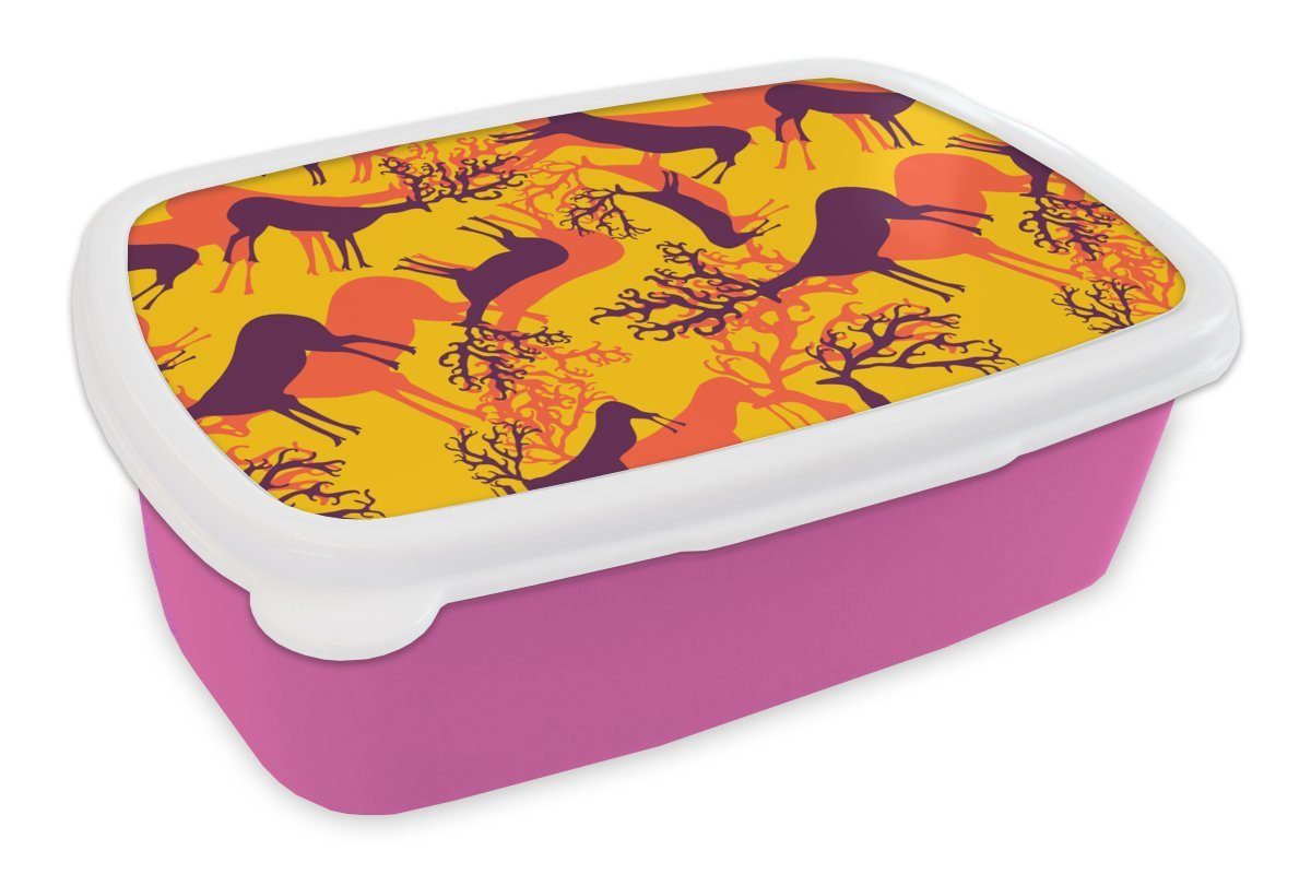 Brotdose für Snackbox, - Farben, Muster MuchoWow (2-tlg), Mädchen, rosa Kinder, Lunchbox Erwachsene, Hirsche - Brotbox Kunststoff, Kunststoff