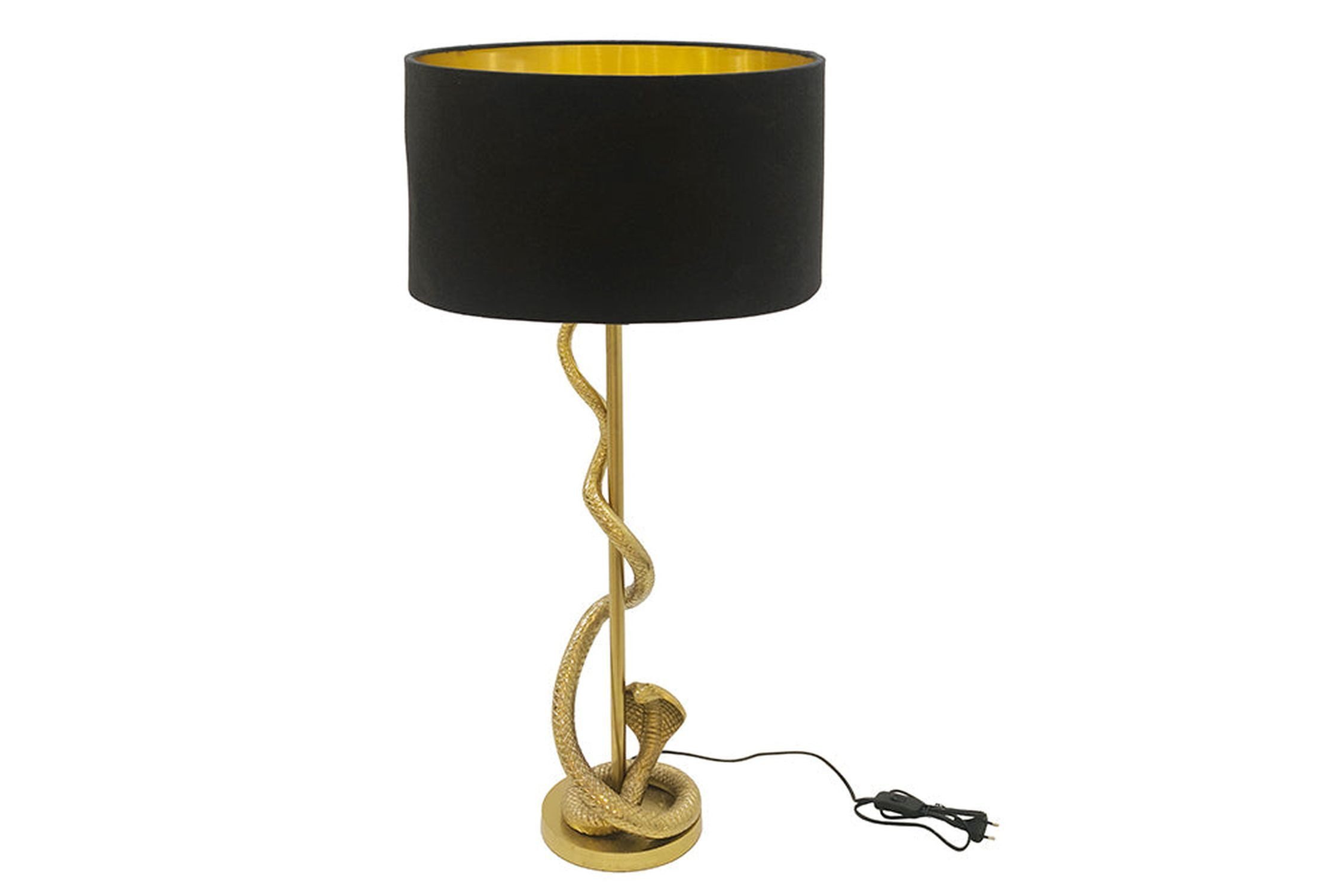 Licht-Erlebnisse Nachttischlampe ELVA, ohne Leuchtmittel, 108 cm hoch groß Metall Stoff in Gold Schwarz Schlange für E14