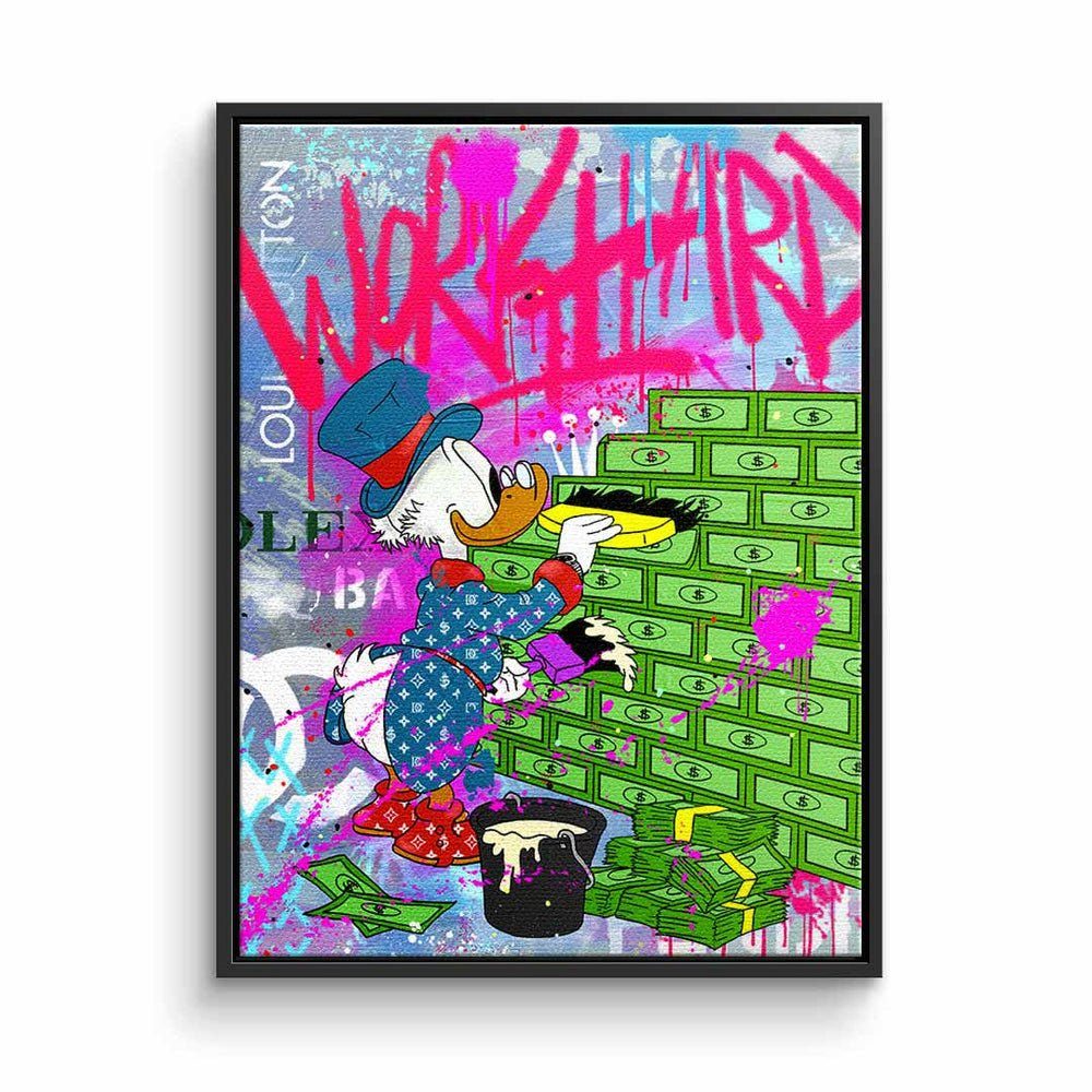 DOTCOMCANVAS® Leinwandbild, Dagobert Duck Leinwandbild Comic Pop Art Geld Graffiti hustle schwarzer Rahmen