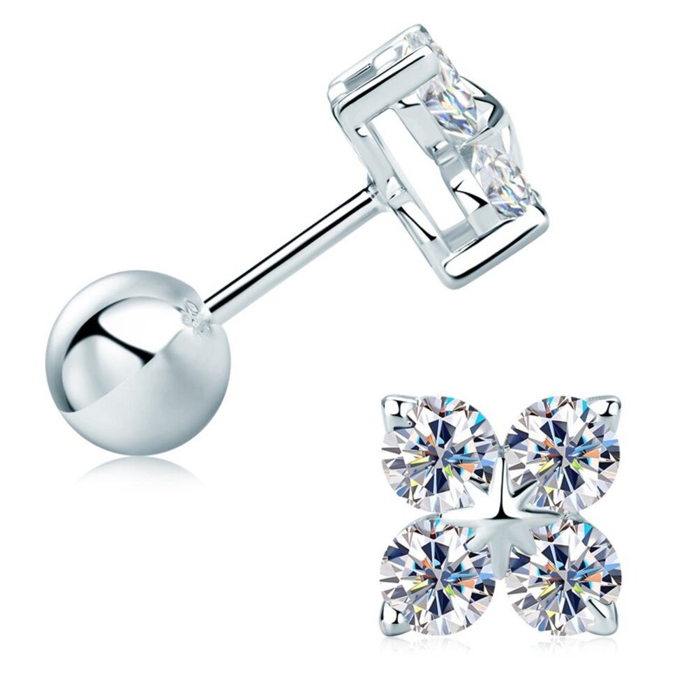 ROUGEMONT Paar Ohrstecker Moissanit Damen Ohrstecker Kleeblatt Design- 925 Sterling Silber, Echtschmuck mit Echtheitszertifikat