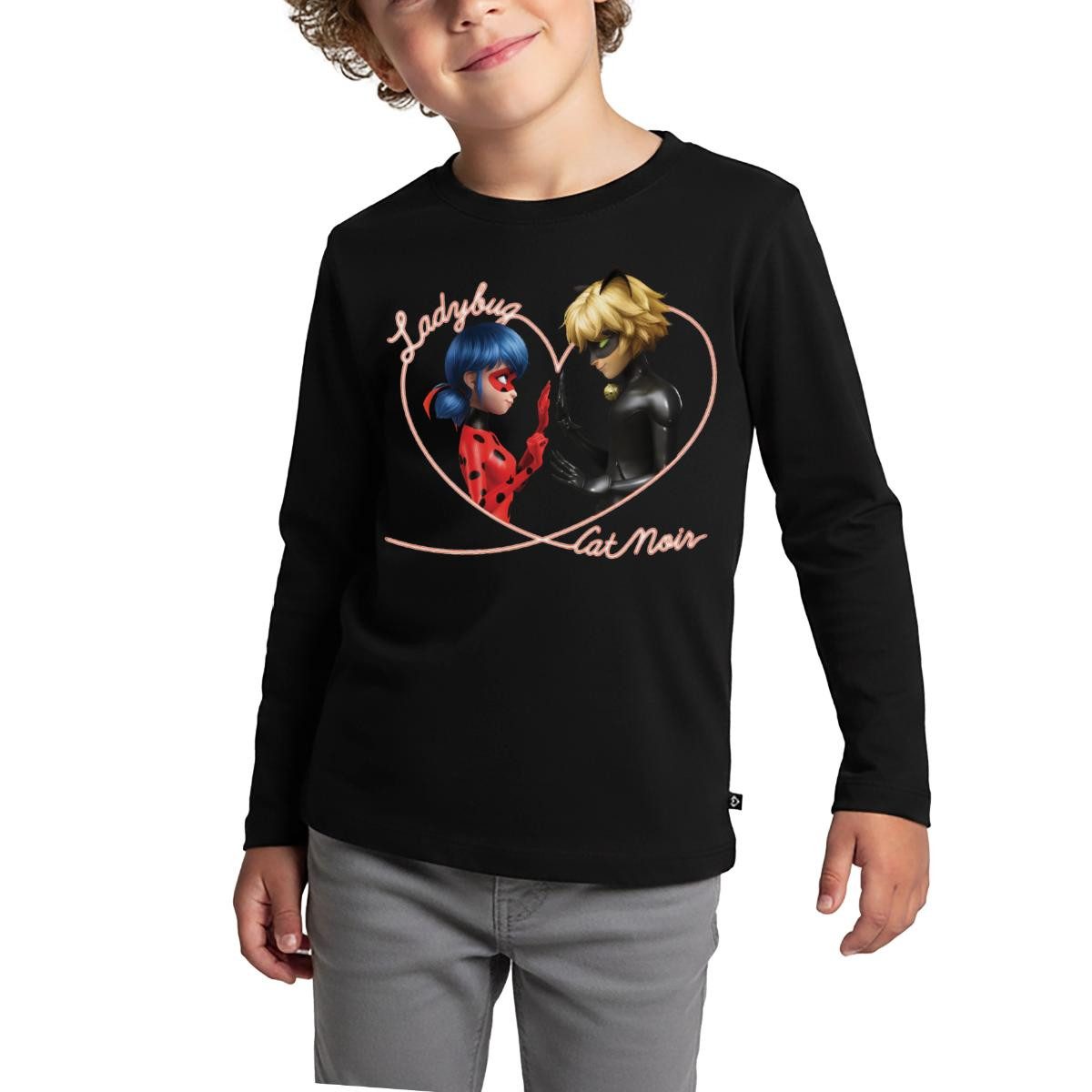 Spreadshirt T-Shirt Miraculous Ladybug Und Cat Noir Herz Kinder Premium Langarmshirt (1-tlg)