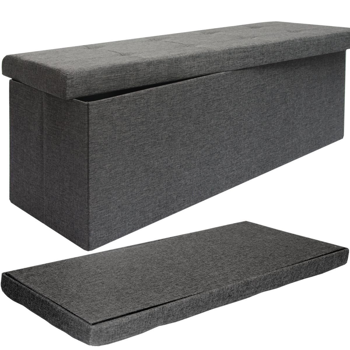 DuneDesign Sitzbank mit Stauraum - 110x38x38 Polsterbank mit Aufbewahrungsbox - Faltbar, Stabile Sitztruhe - Schlafzimmer Ottomane - Kinderzimmer Beistelltisch