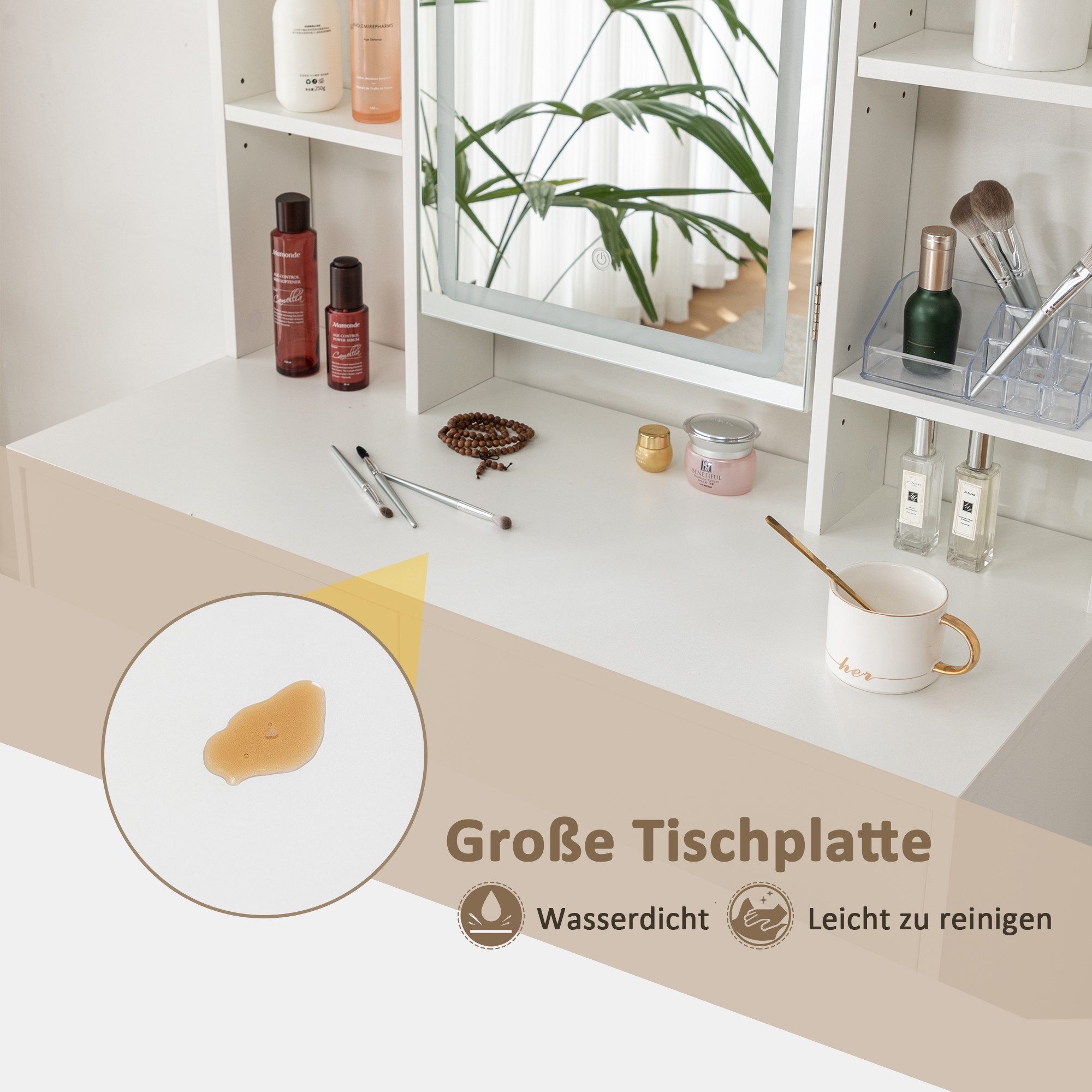 Thanaddo Schminktisch Schminktisch mit Spiegel,LED-Beleuchtung mit Einstellbarer Helligkeit