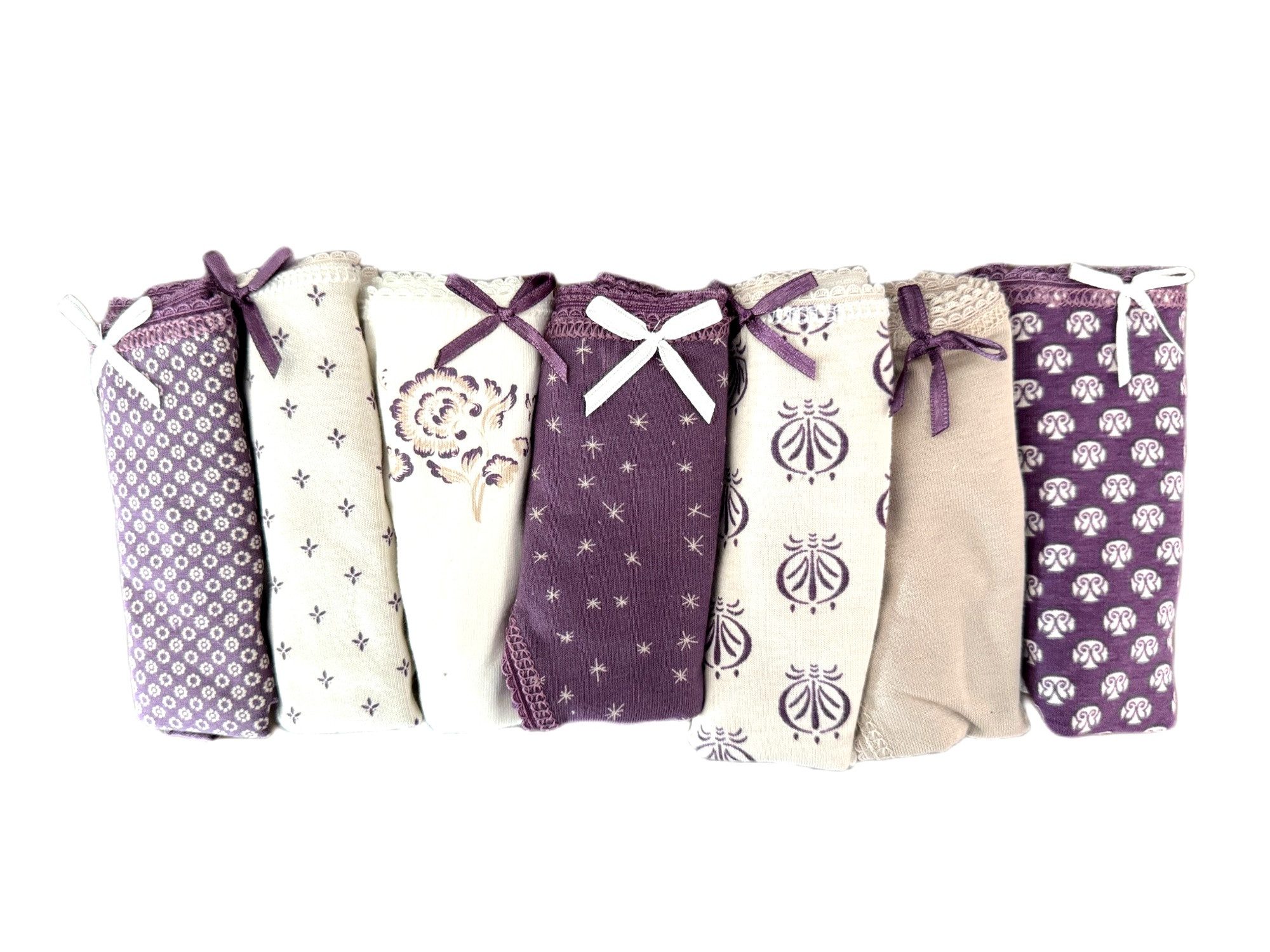 Slip Damen Slip 7er Pack – Gemustert, Baumwolle, Mit Schleifchen