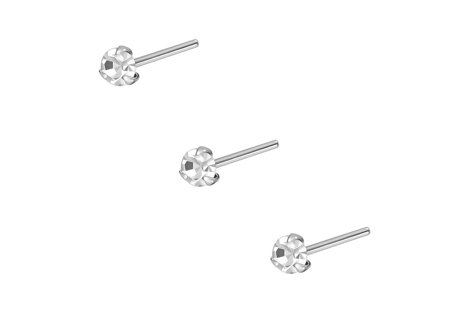 PIERCINGLINE Nasenpiercing SET 925er Silber Nasenstecker RUNDER KRISTALL - biegbar (Nasenstecker, 3er SET1)