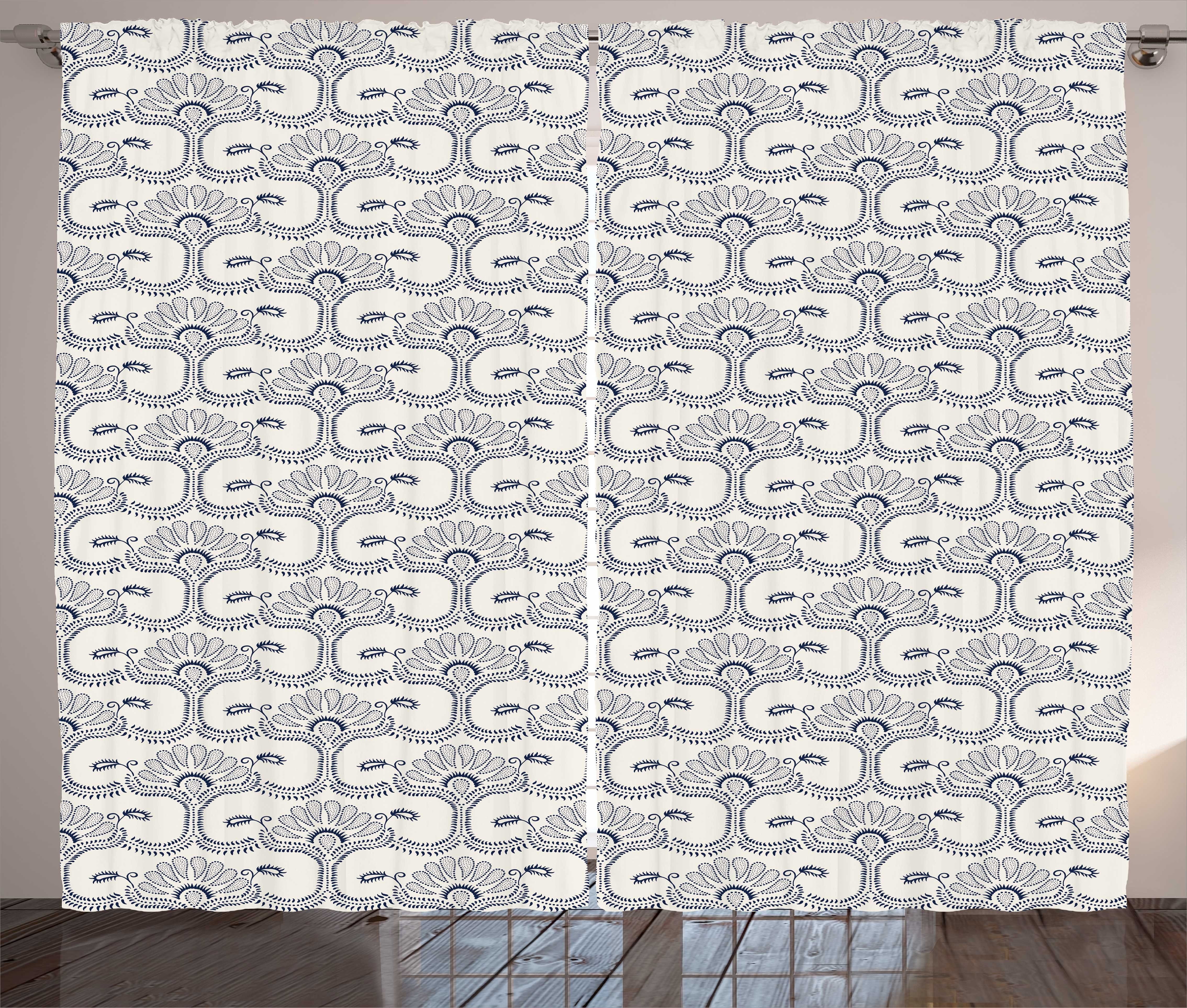 Gardine Schlafzimmer Kräuselband Vorhang mit Schlaufen und Haken, Abakuhaus, Bärenklau Antike Dotwork Motiv Kunst