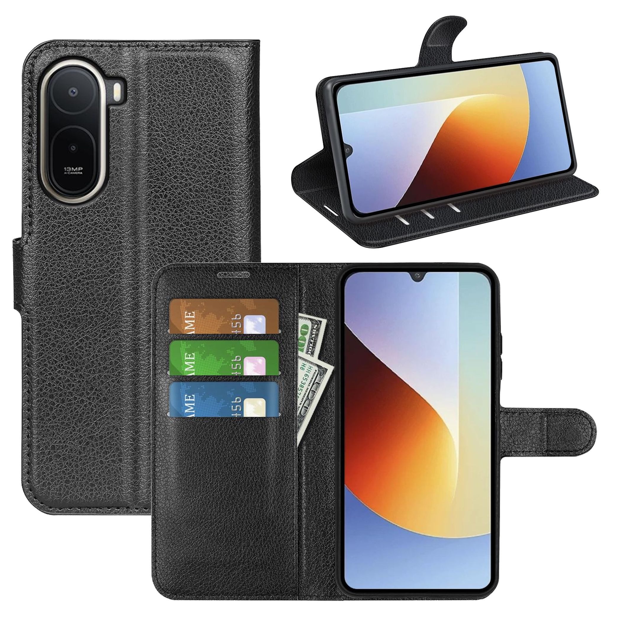 Wigento Handyhülle Klapphülle für Xiaomi Redmi A7 Pro 4G Kunstleder Wallet Schutz Tasche 6,9 Zoll, Kunstleder Hülle mit Kartenfächern und Standfunktion