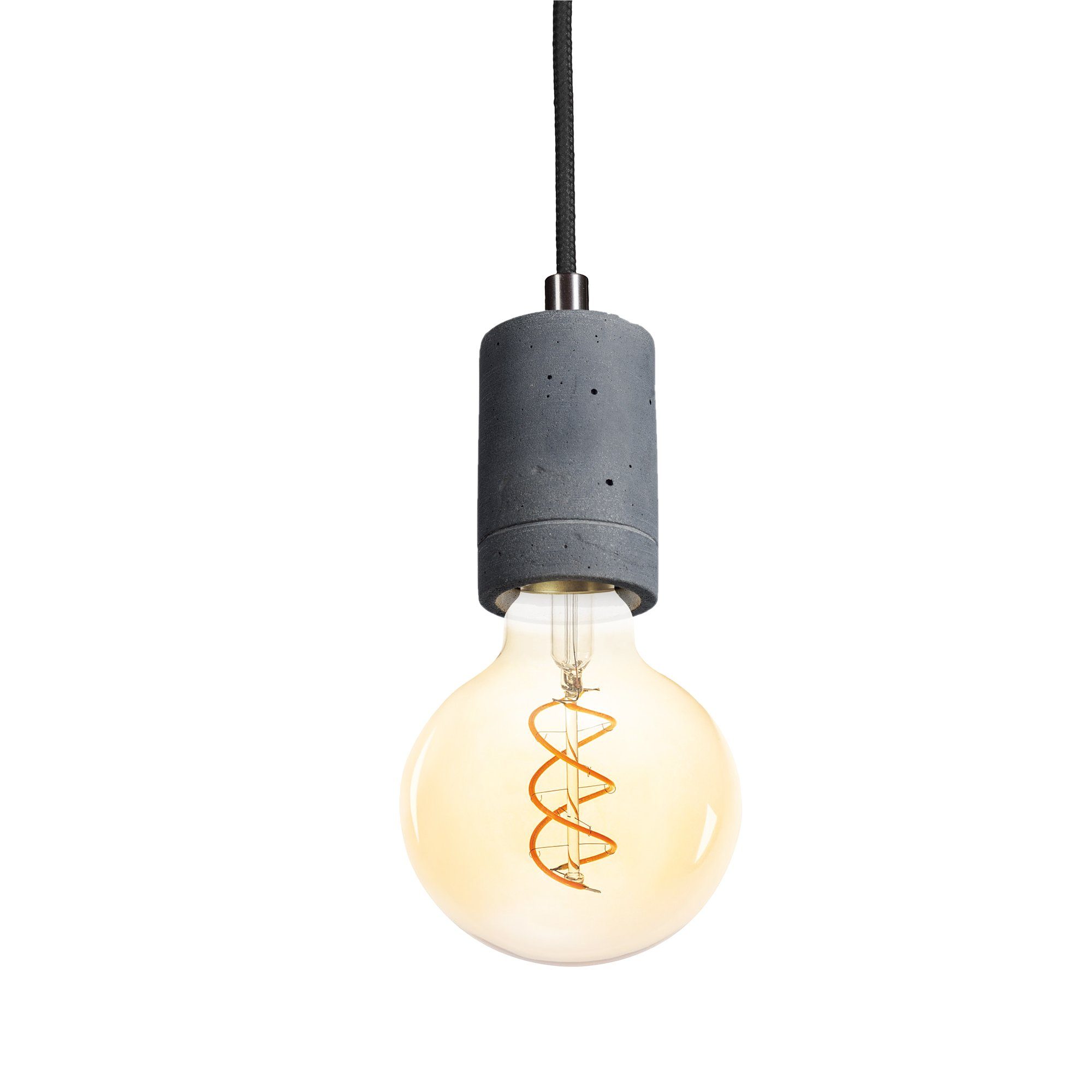 Beton LED-Hängeleuchte Haengelampe PIA E27 mit Globe Spiral, anthrazit LED Warmweiß Filament SSC-LUXon