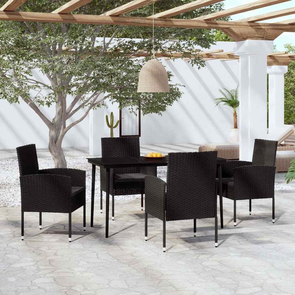 Garten-Essgruppe Garten-Essset Schwarz 140x70x74 cm Tisch & 4 Stühle mit Kissen