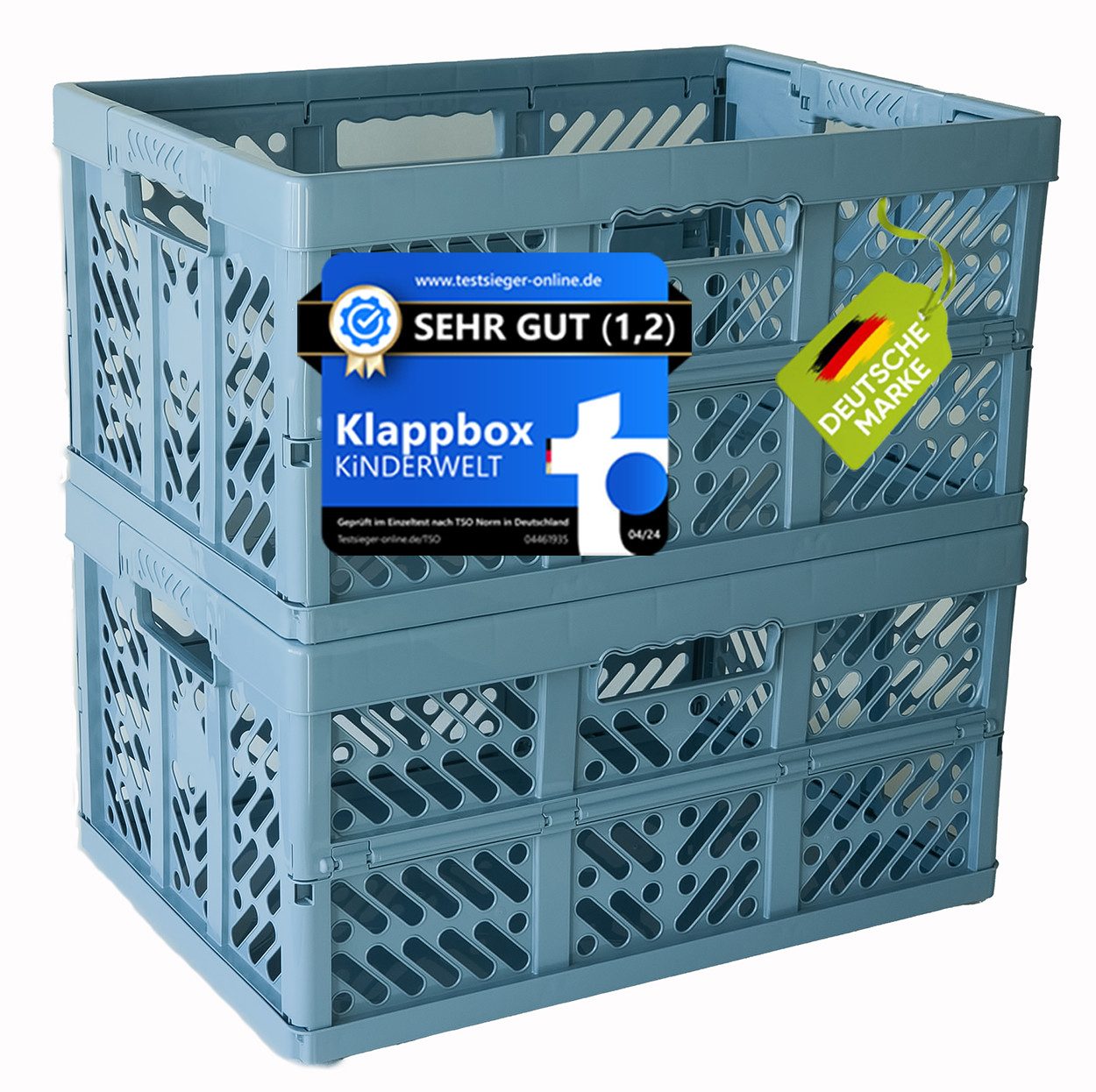 KiNDERWELT Klappbox 2x Faltbox 45 L mit Soft-Touch Griffen, aus hochwertigem Kunststoff