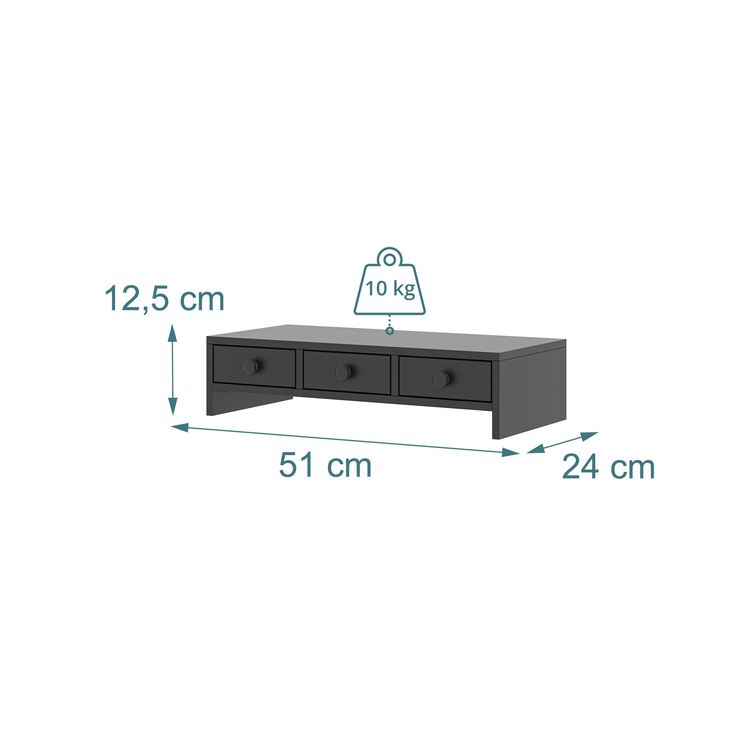 relaxdays Monitorständer mit 3 Schubladen, (1-tlg., schwarz) – Bild 4 von 5