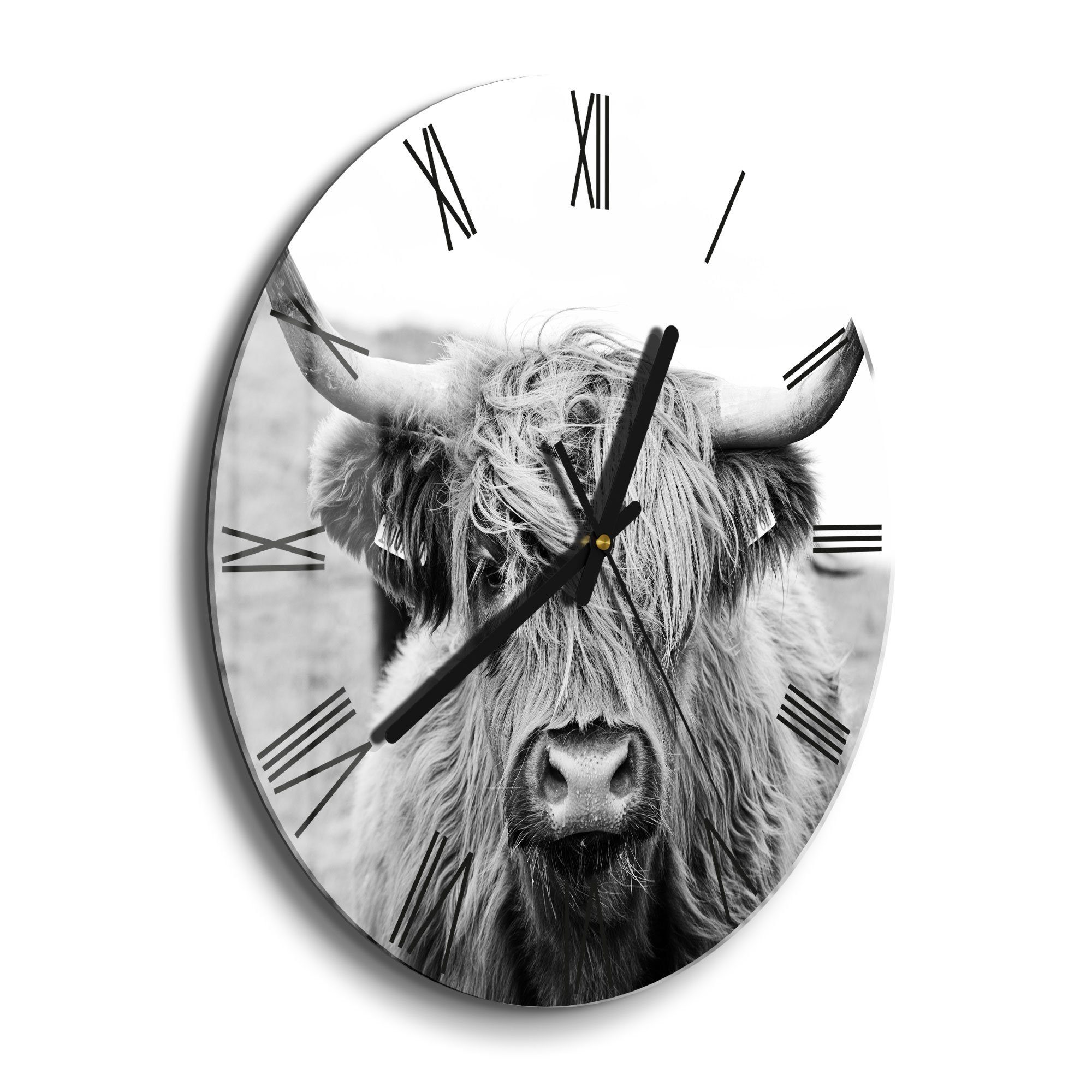 DEQORI Wanduhr 'Zotteliges Hochlandrind' (Glas Glasuhr günstig online kaufen