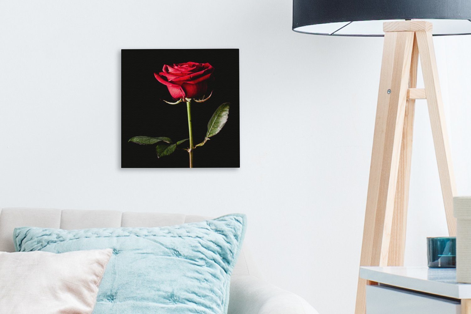bunt Leinwand für Schlafzimmer rote OneMillionCanvasses® Hintergrund, auf Eine Leinwandbild Bilder Wohnzimmer St), schwarzem Rose (1