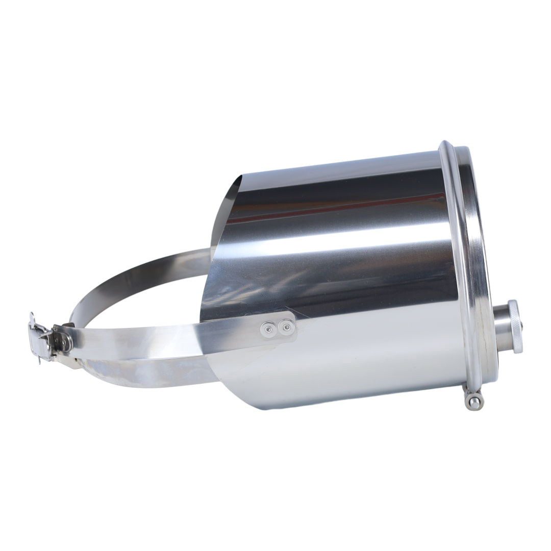 Subtiel Schornstein Zugregler mit Klemmband Ø 120 - 200 mm und rundem Stutzen, Edelstahl