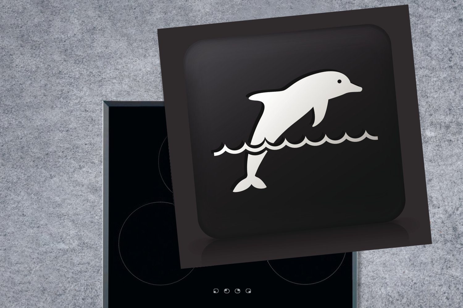 (1 schwarzem Eine Herdblende-/Abdeckplatte küche 78x78 Illustration Hintergrund, auf cm, Ceranfeldabdeckung, Arbeitsplatte für Delphins eines MuchoWow tlg), Vinyl,