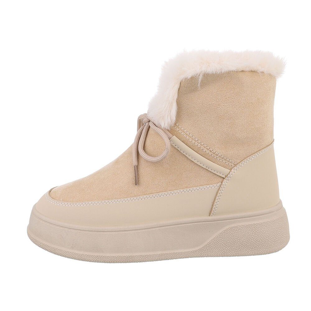 Ital-Design Damen Snowboots Freizeit Snowboots Keilabsatz/Wedge Keilstiefeletten in Beige