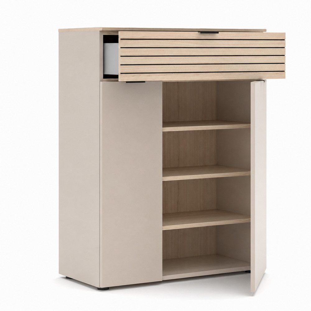 Lomadox Schuhschrank ISCHIA-36 in Beige mit Eiche, 78 cm breit, Softclose, Lamellenoptik