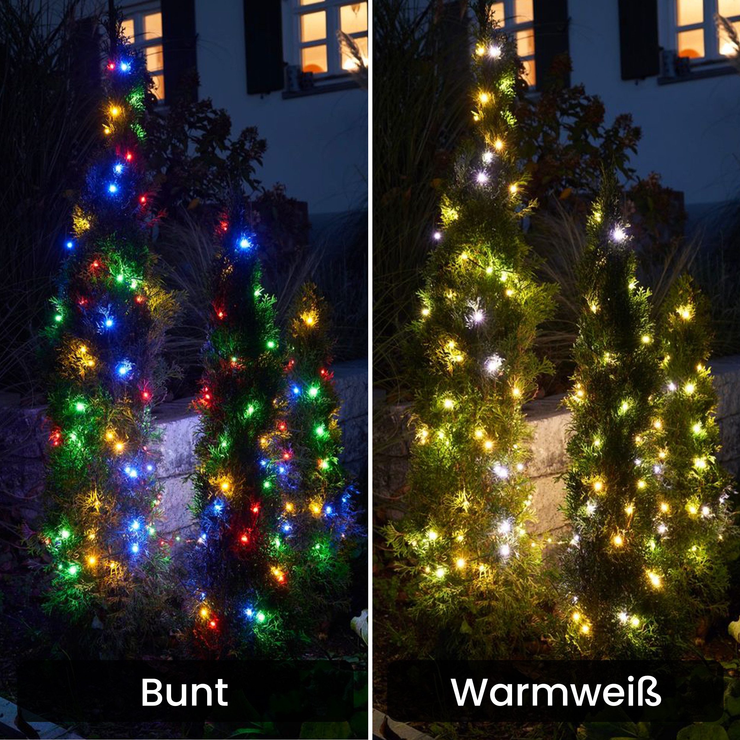 Gartenpirat Lichterkette bunt warmweiß für den Weihnachtsbaum LED-Beleuchtung außen und innen