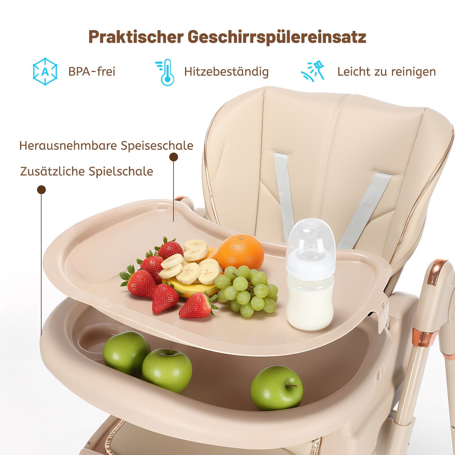 oyajia Kinderstuhl 3in1 Babywippe für Kinder, höhenverstellbar klappbar (Babystuhl mit Tablett und 5-Punkt-Gurt, Fußstütze, Einfach zu Reinigen), Baby Wippe, ab 6 Monaten bis 3 Jahren