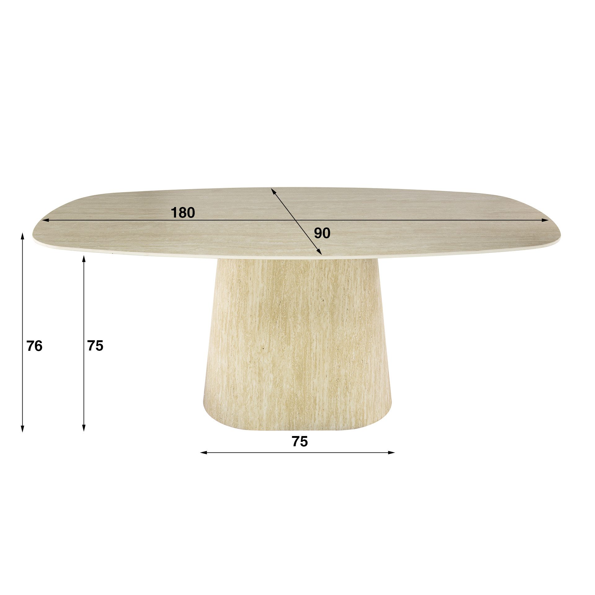 Maison ESTO Esstisch Esszimmertisch „Percino“ – Eleganz in Travertin-Optik 180 cm oval, Keramik-Tischplatte - mit einem Mittelfuß – Bild 4 von 5