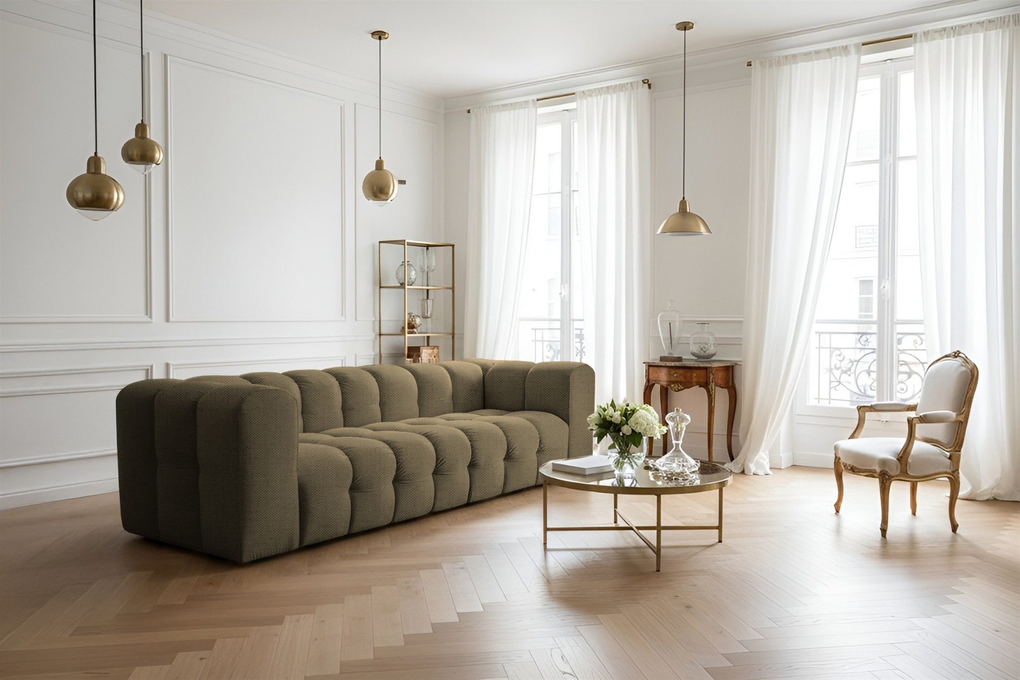 Fun Möbel 4-Sitzer Sofa Designersofa FUN LEONOR, Stoff Moly oder Tiffani, Sofa-Rücken echt bezogen