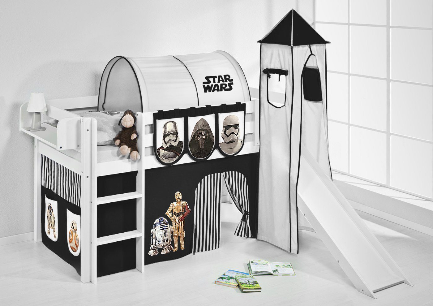 Lilokids Hochbett Spielbett JELLE Star Wars - Hochbett - mit Turm, Rutsche und Vorhang
