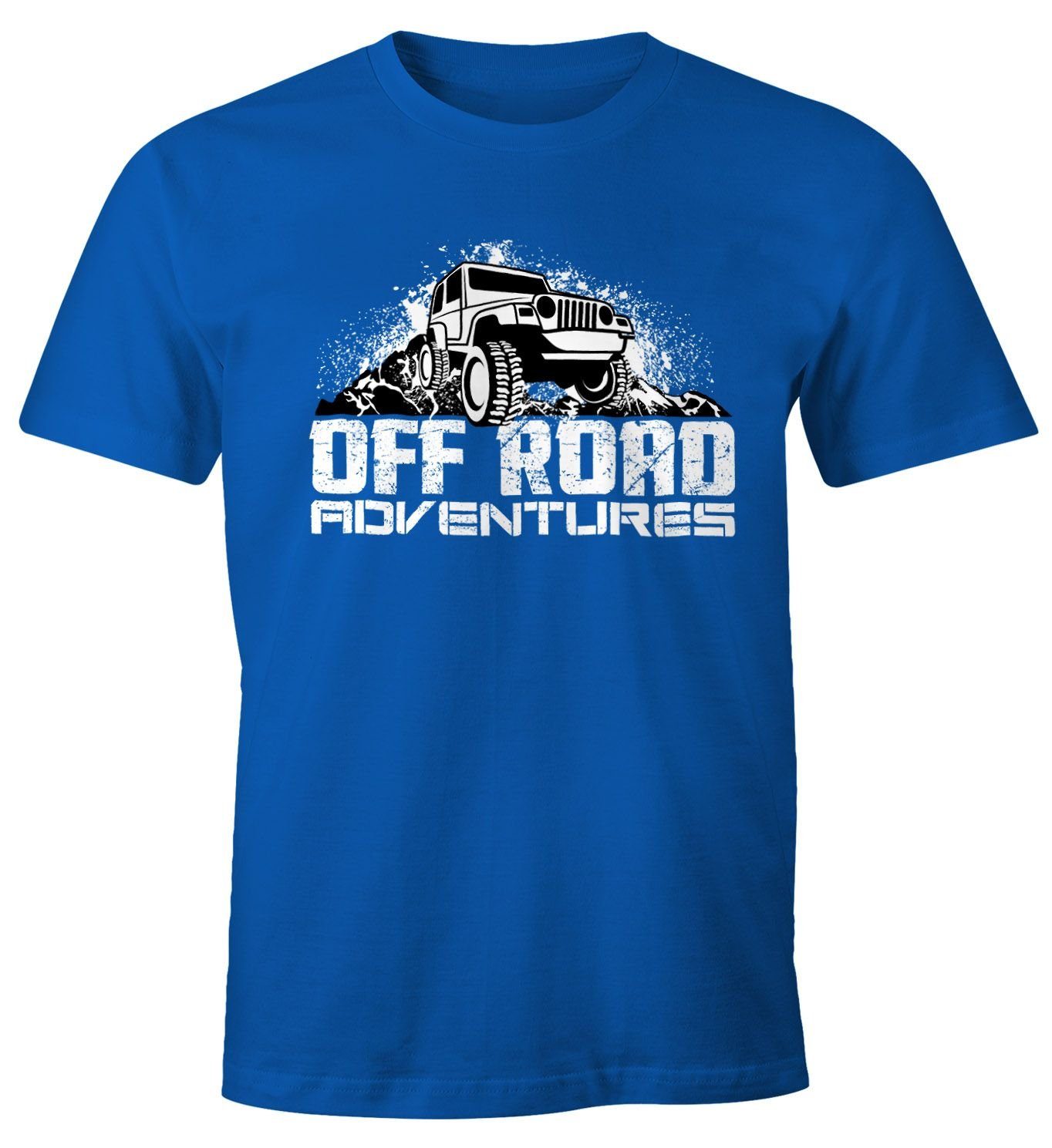mit Print-Shirt Adventures Geländewagen Herren Off-Road Print MoonWorks T-Shirt blau Moonworks®