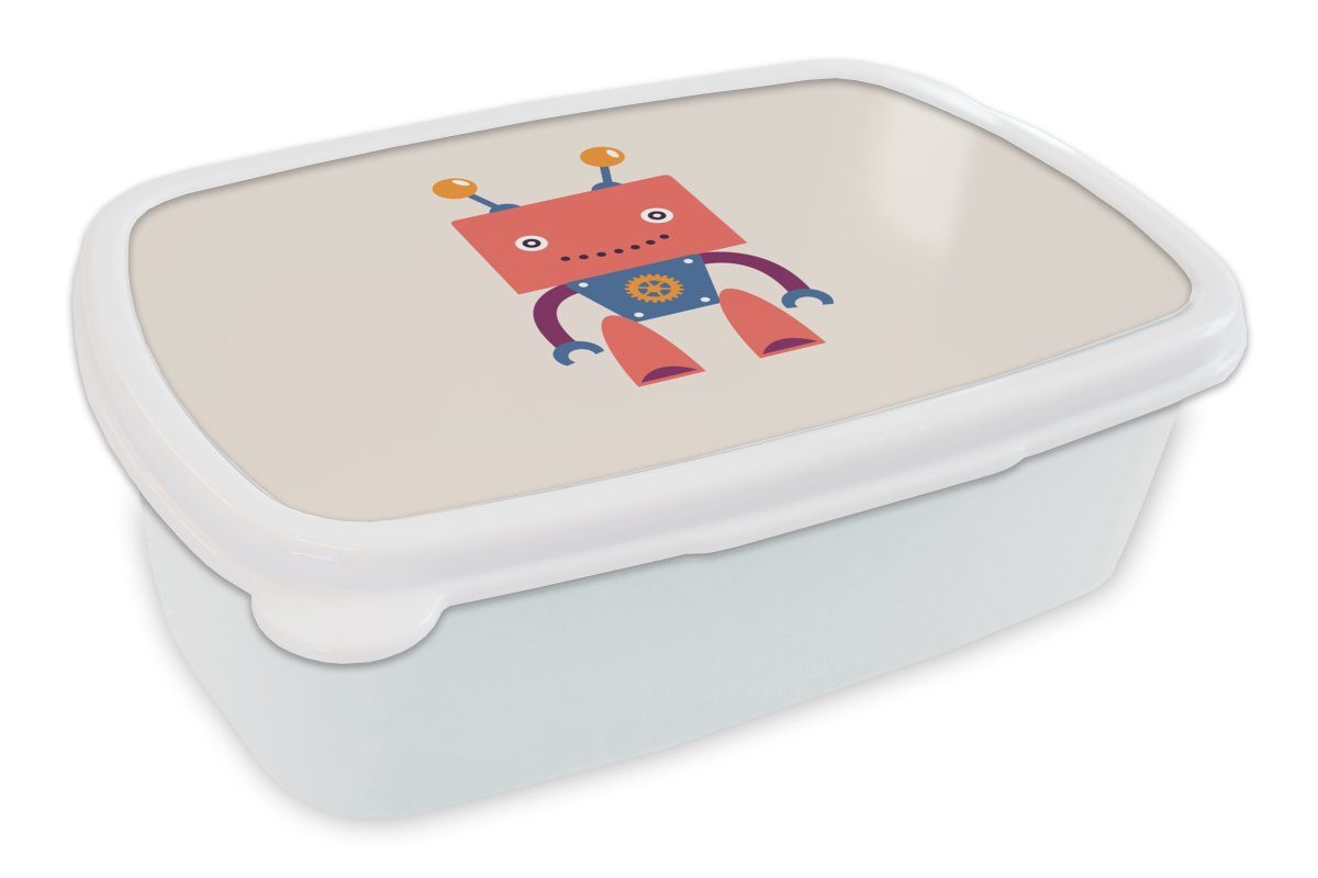 Brotbox Erwachsene, Brotdose, Lunchbox Kinder Getriebe Roboter Kunststoff, Antenne (2-tlg), für für - MuchoWow - Kinder Jungs und - Jungen, Mädchen weiß - und - Gesicht