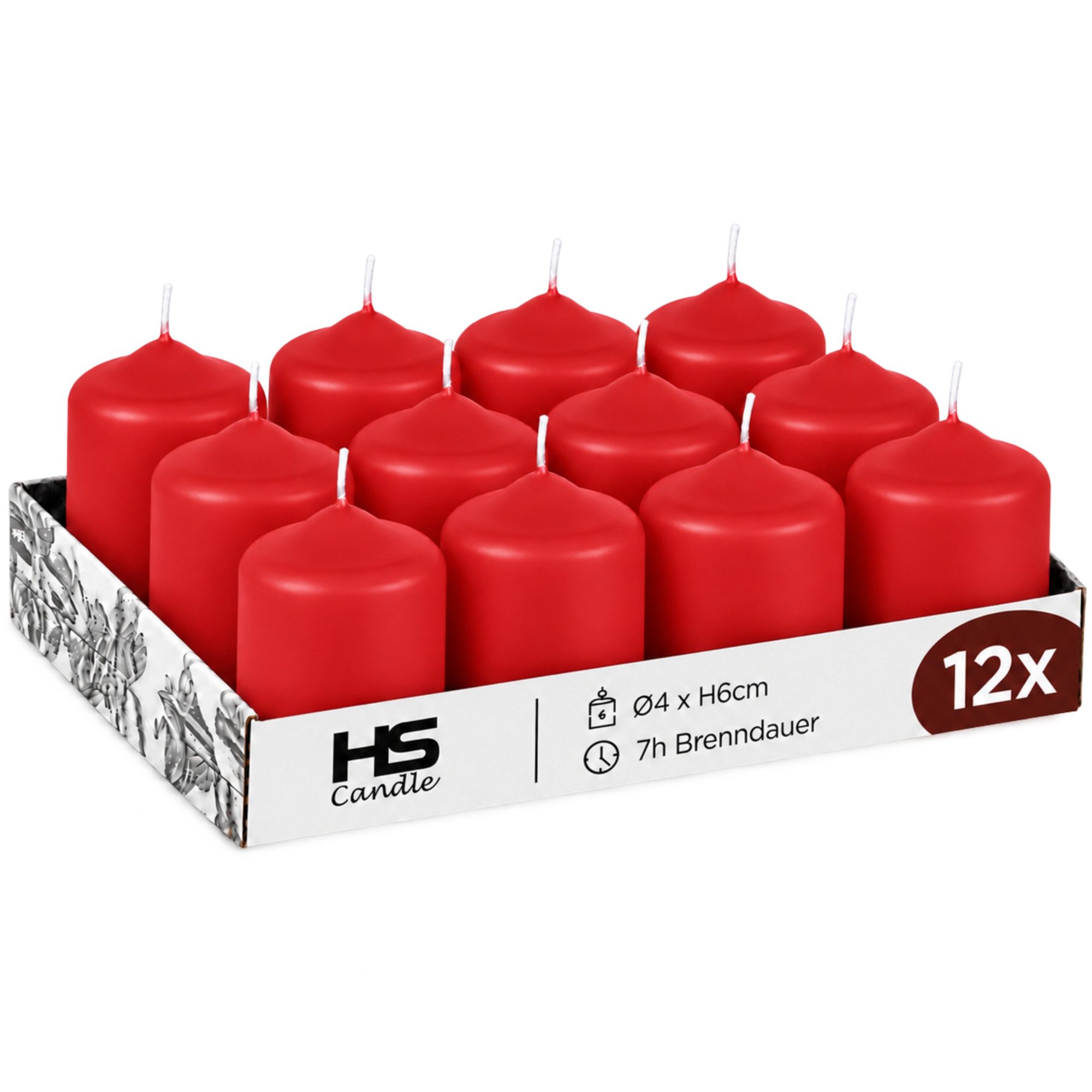HS Candle Stumpenkerze Set kompakt und unparfümiert, Ø4cm x H6 cm (12-tlg., Dekolicht), bis zu 7h Brenndauer je Kerze, Wachsmischung, Made in EU