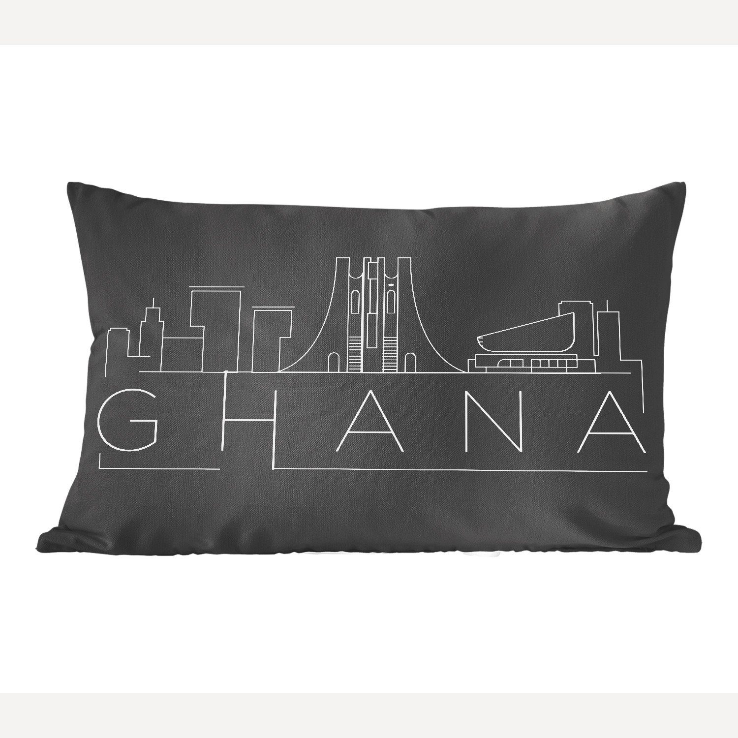 MuchoWow Dekokissen Skyline "Ghana" auf schwarzem Hintergrund, Wohzimmer Dekoration, Zierkissen, Dekokissen mit Füllung, Schlafzimmer