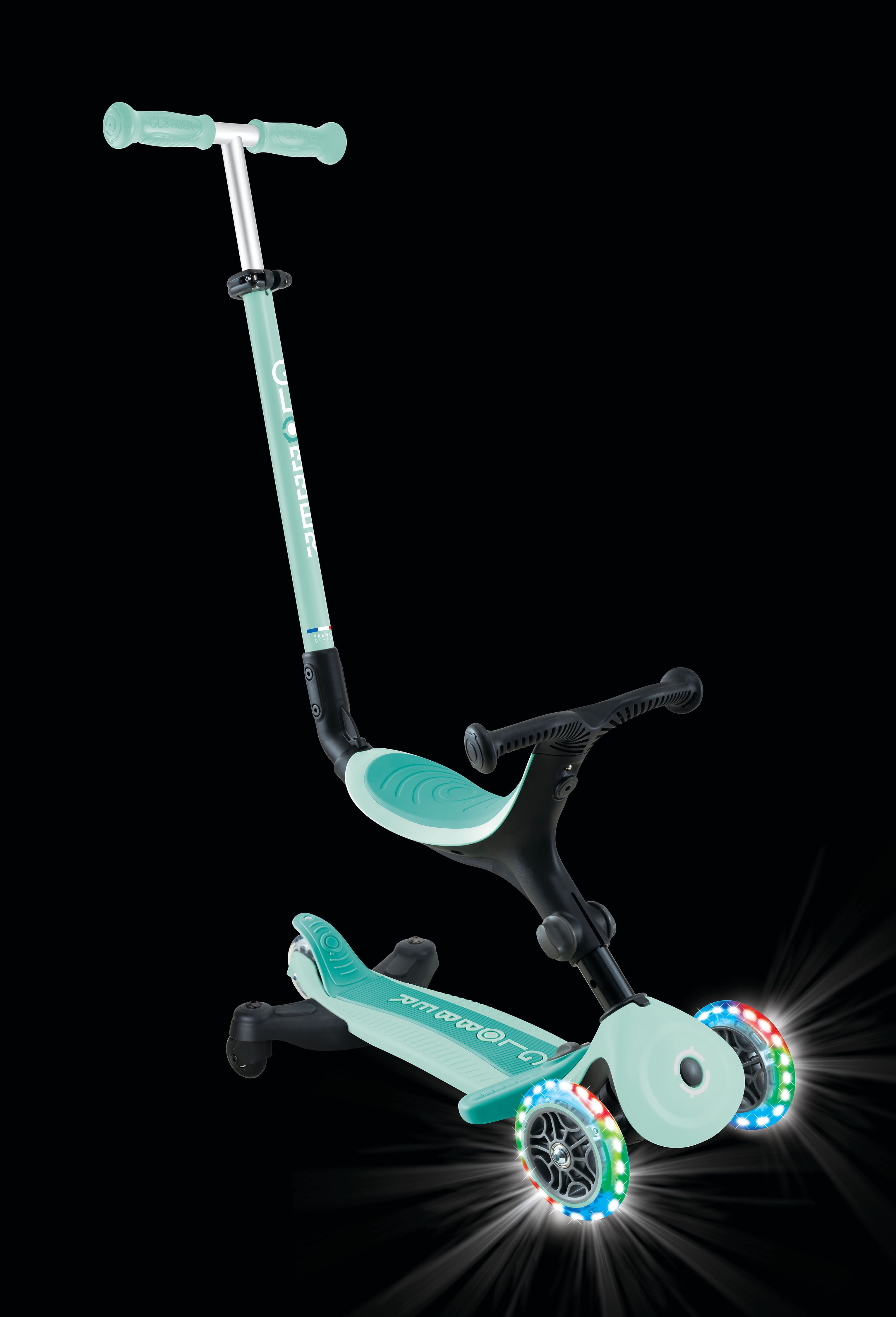 Globber Tretroller GO-UP ACTIVE LIGHTS 360, mit Leuchtrollen, Aufsitzrad, Laufrad und Scooter