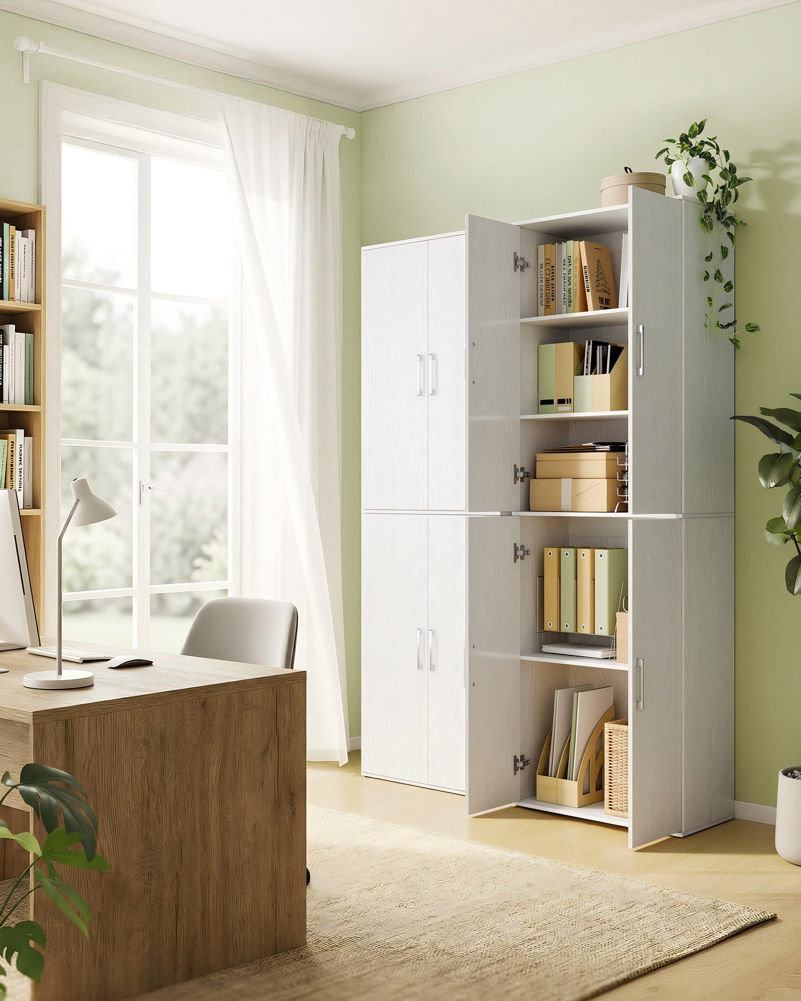 SONGMICS Aktenschrank Mehrzweckschrank, mit 5 Ablagen, Büroschrank, Aufbewahrungsschrank Kleiderschrank, mit Griffen, Holzspanplatte, 60/80 x 180 cm