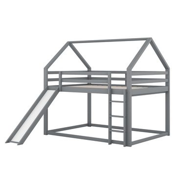 REDOM Etagenbett Hausbett Etagenbett (Grau, 140x200cm, mit Rutsche und Leiter)