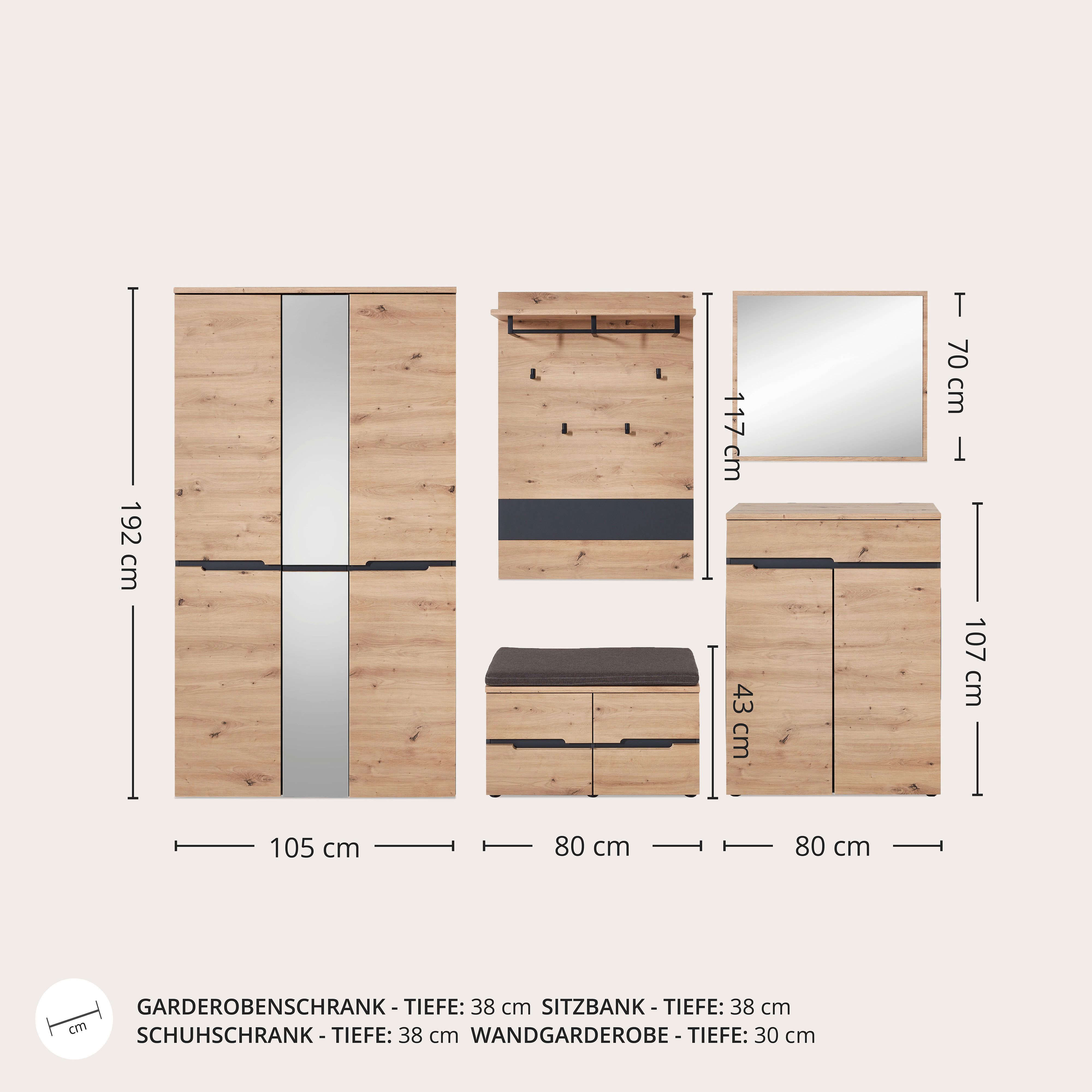 Innostyle Garderoben-Set MEMPHIS, (Komplett-Set, 5-St)