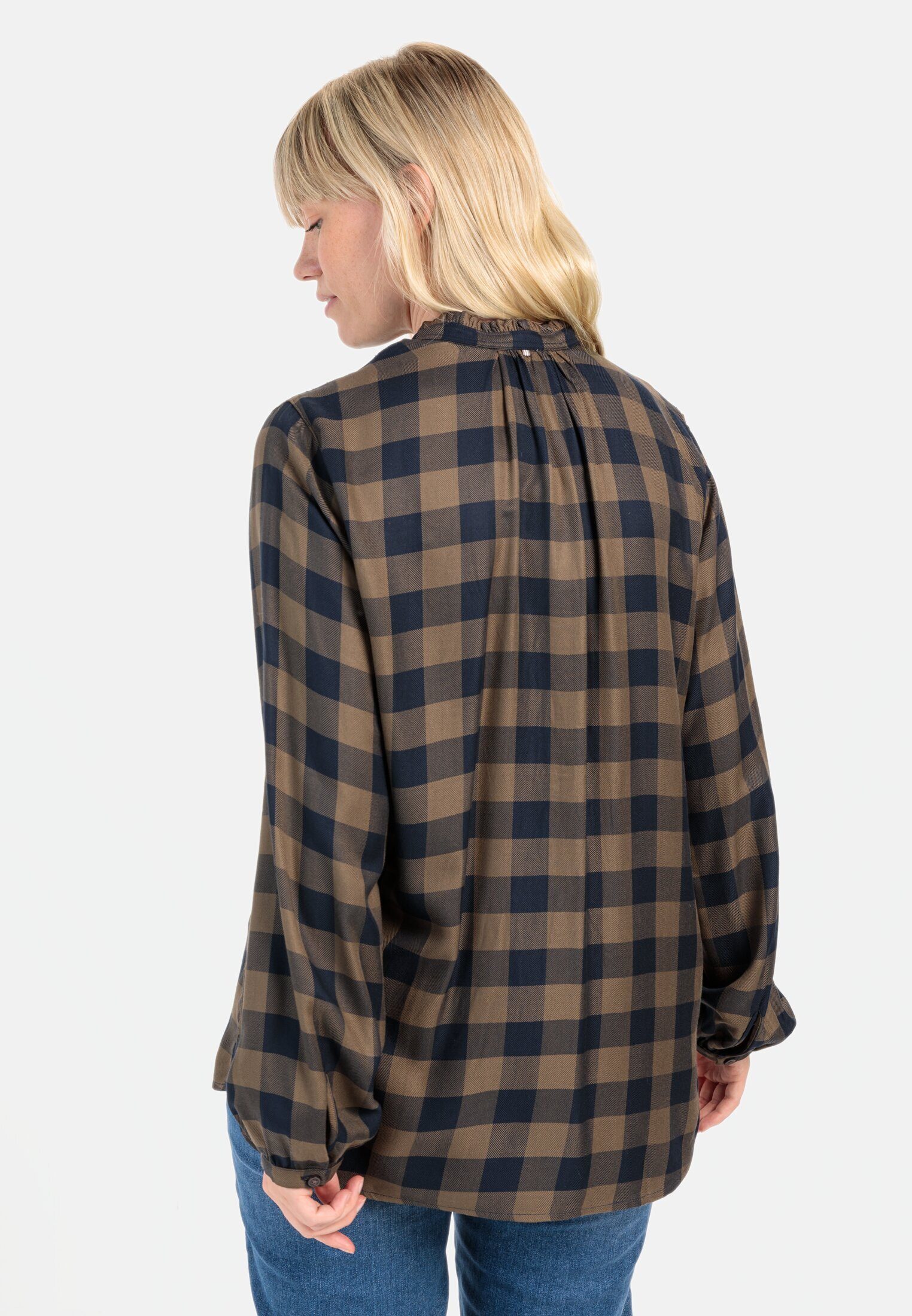 camel active Hemdbluse Karobluse aus Viskose Langarm Stehkragen kariert günstig online kaufen