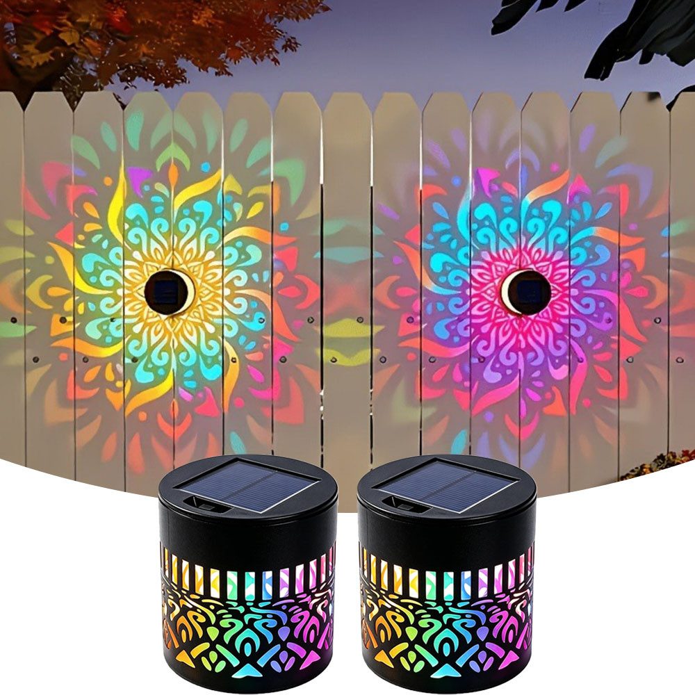QUBEBU LED Solarleuchte 1/2/4 Stück Solarlaterne Mandala Wandleuchte, Solarlampen für Außen, LED fest integriert, 7 Farben RGB Wandlamp, Decorative Solar Mandala Lights Gartendeko, LED Gartenleuchte, Solarlaterne für Hof Rasen Wege Terrasse Yard Dekor