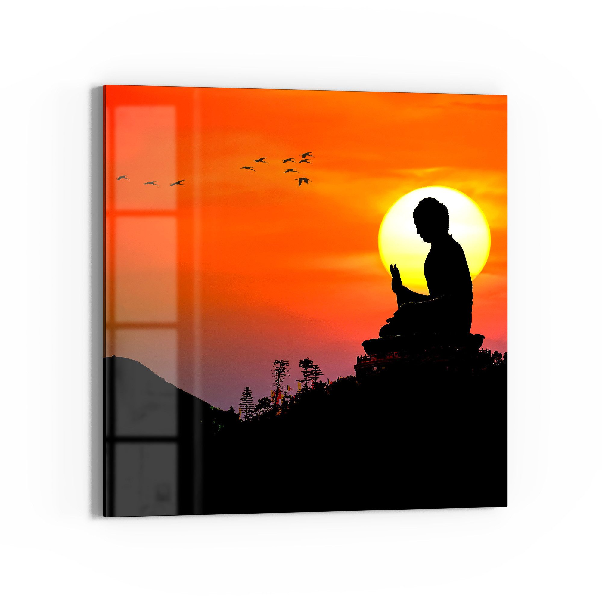 DEQORI Glasbild 'Buddha im Sonnenlicht', 'Buddha im Sonnenlicht', Glas Wandbild Bild schwebend modern