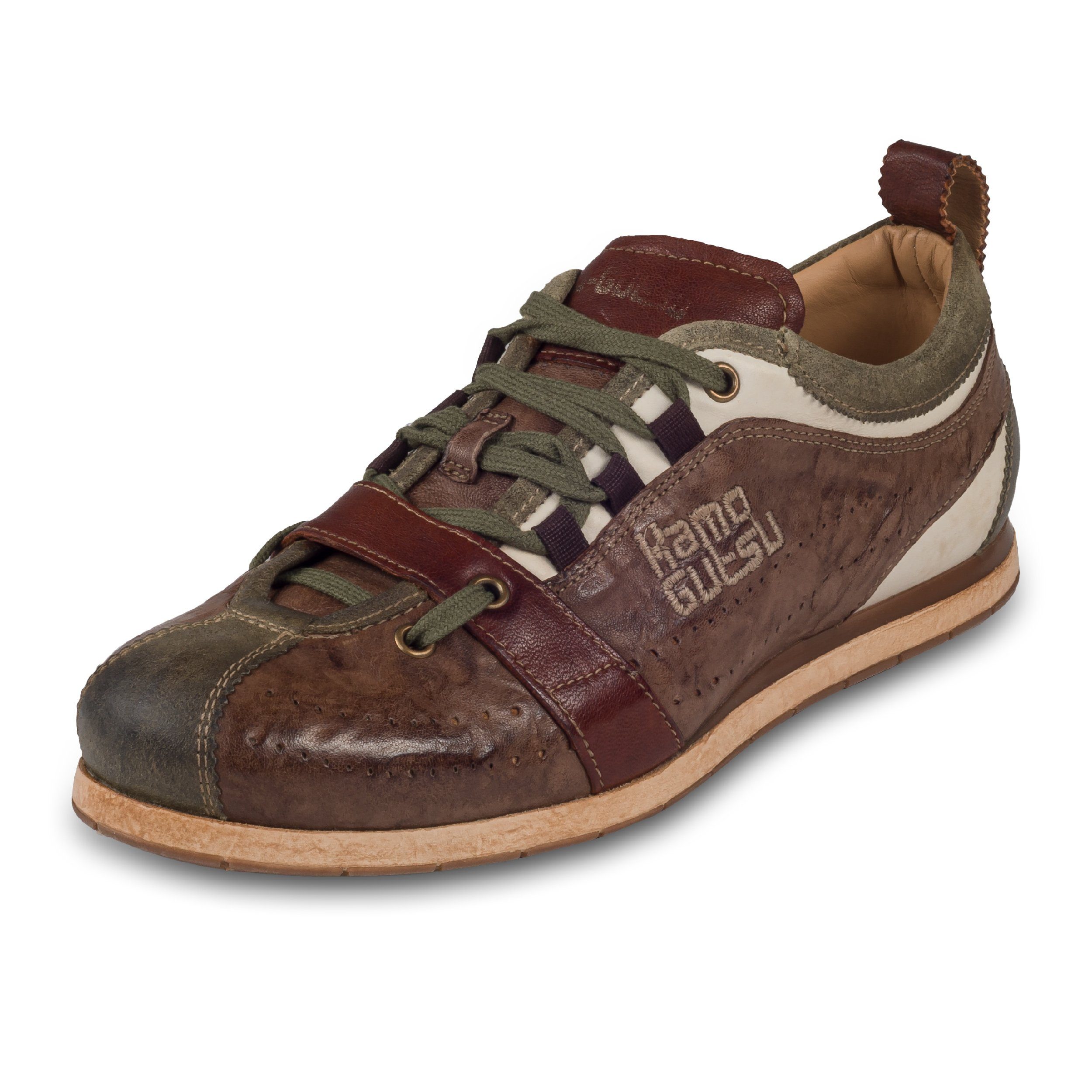 Kamo-Gutsu Herren Leder Sneaker, braun / grün (TIFO-017 fango marrone)  Sneaker Handgefertigt in Italien