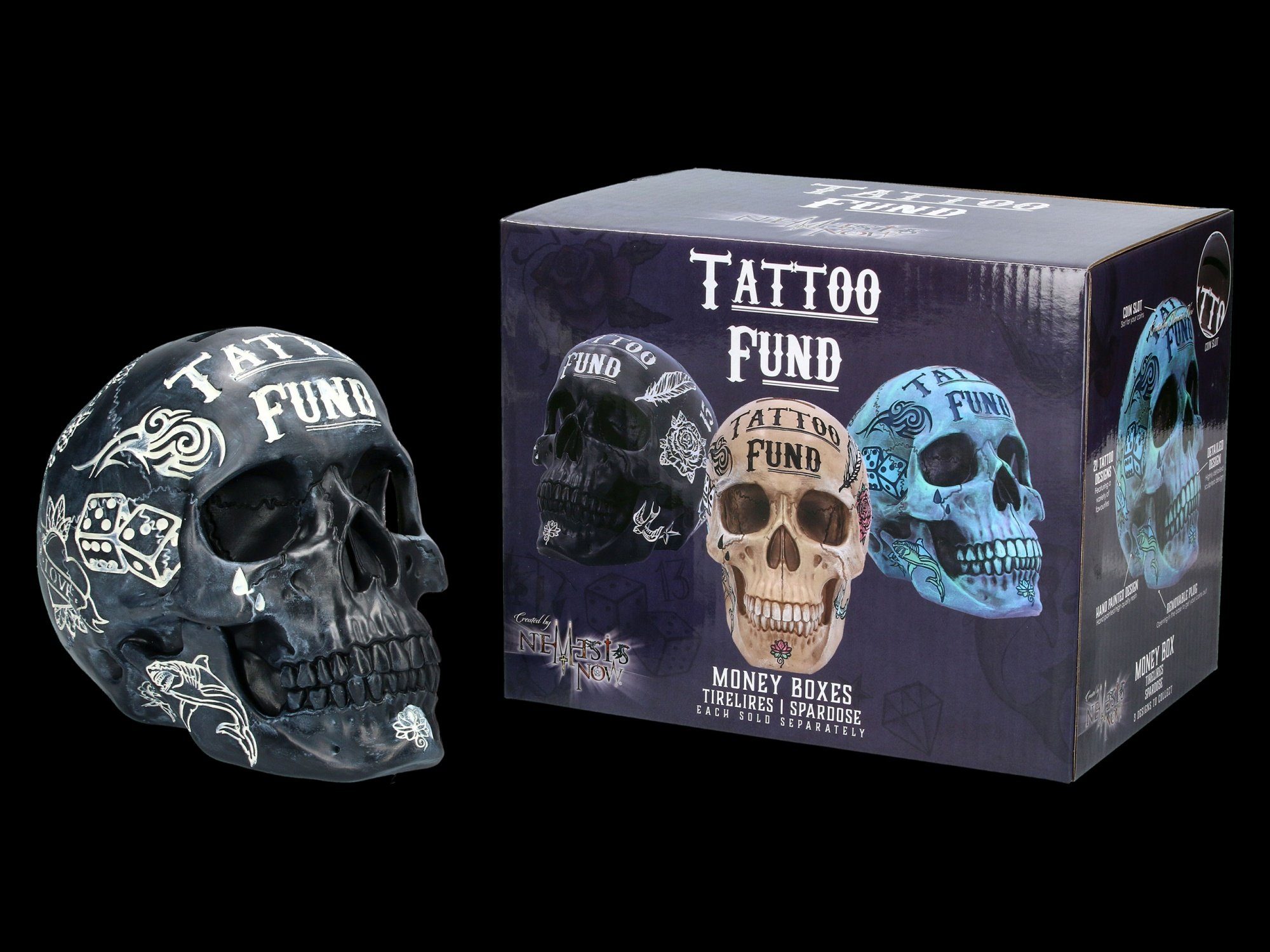 Figuren Shop GmbH Spardose Totenkopf - Tattoo Spardose - schwarz - Nemesis günstig online kaufen