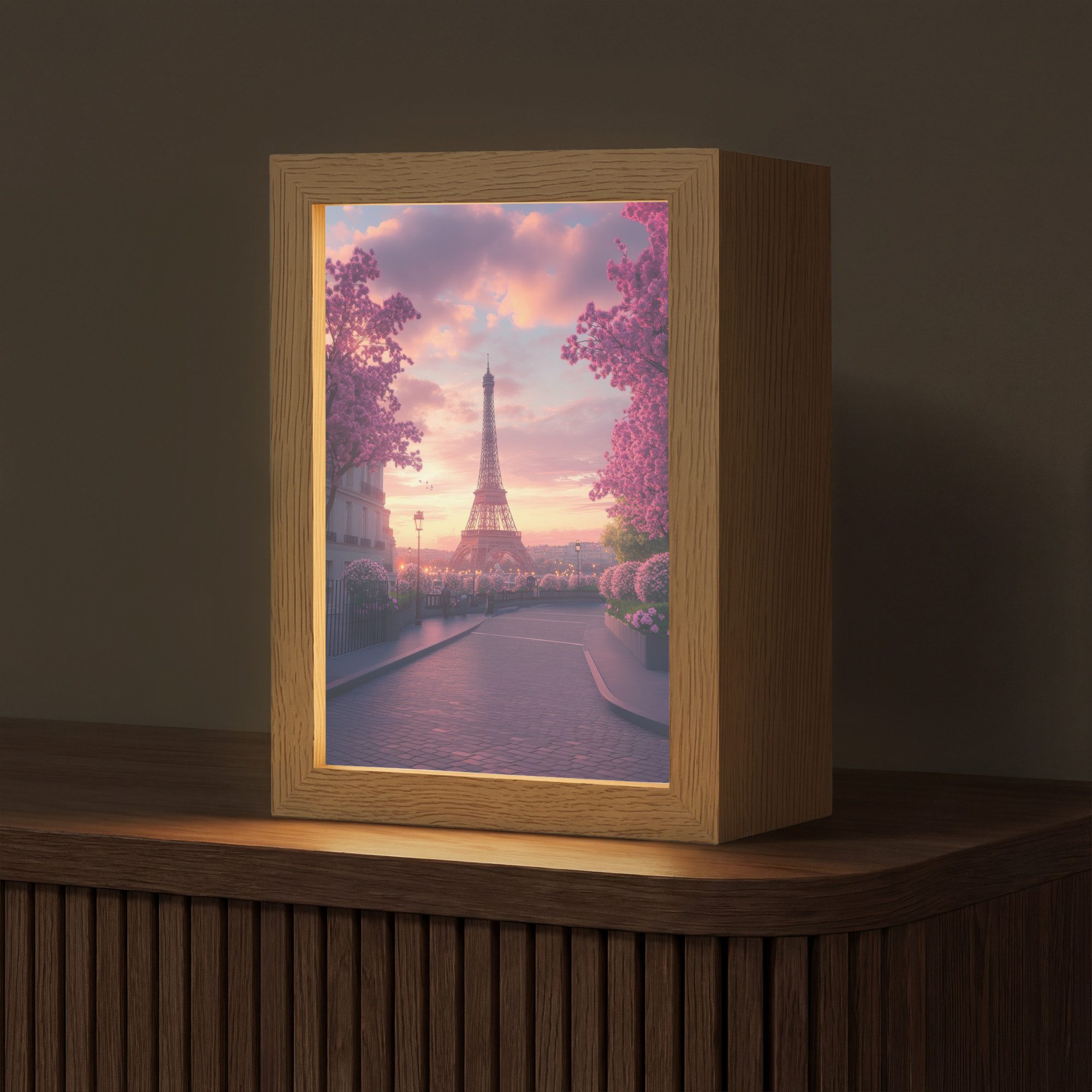 OnlyWow Tischleuchte Lightbox Eiffelturm - Paris - Rosa, Dimmbar, Farbwechsel, LED, Warmweiß, Kaltweiß, Neutralweiß Einstellbar, Tischlampe, Schreibtischlampe, Desk, Dimmbar, mit Kabel, LED