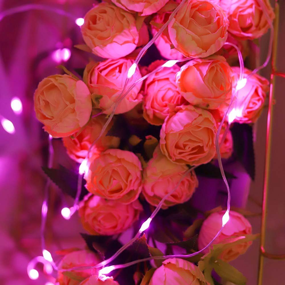 Rosnek LED-Lichterkette 1-5M, 10M, Kupferdraht, wasserdicht,batterie, für Schlafzimmer Garten, transparent, Party Hochzeit Weihnachten Dekorationen Rosa