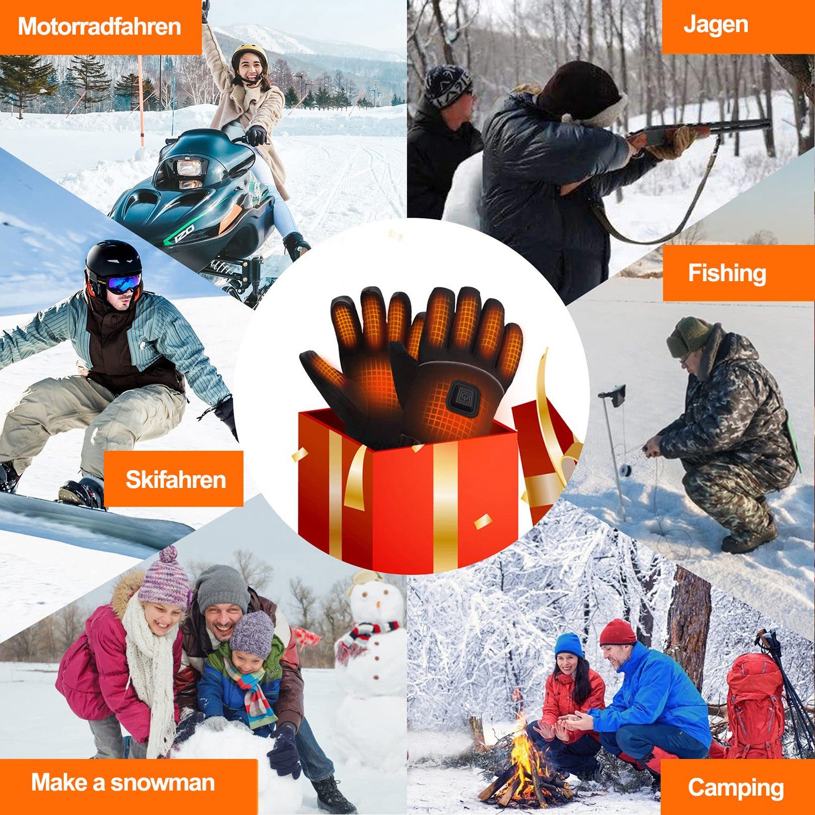 BTTO Hsch. Fahrradhandschuhe Winter Handschuhe Beheizte 3AA-Batterie Touchscreen-Handschuhe Wasser Sporthandschuhe 3 Temperatur Thermo Handschuhe für Damen&Herren